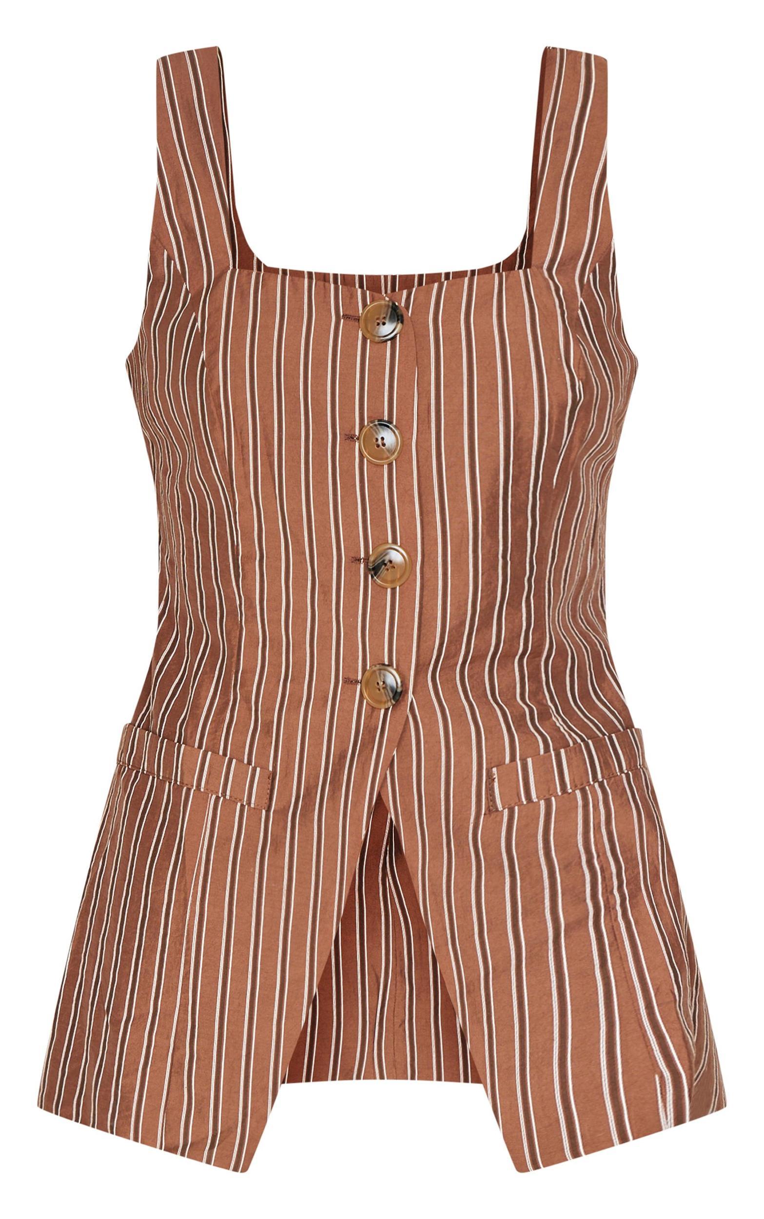 Brown Striped Longline Square Neck Vest Product Image