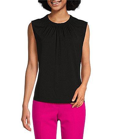 DKNY Extend Shoulder Pleat Round Neck Top Women's Clothing Product Image