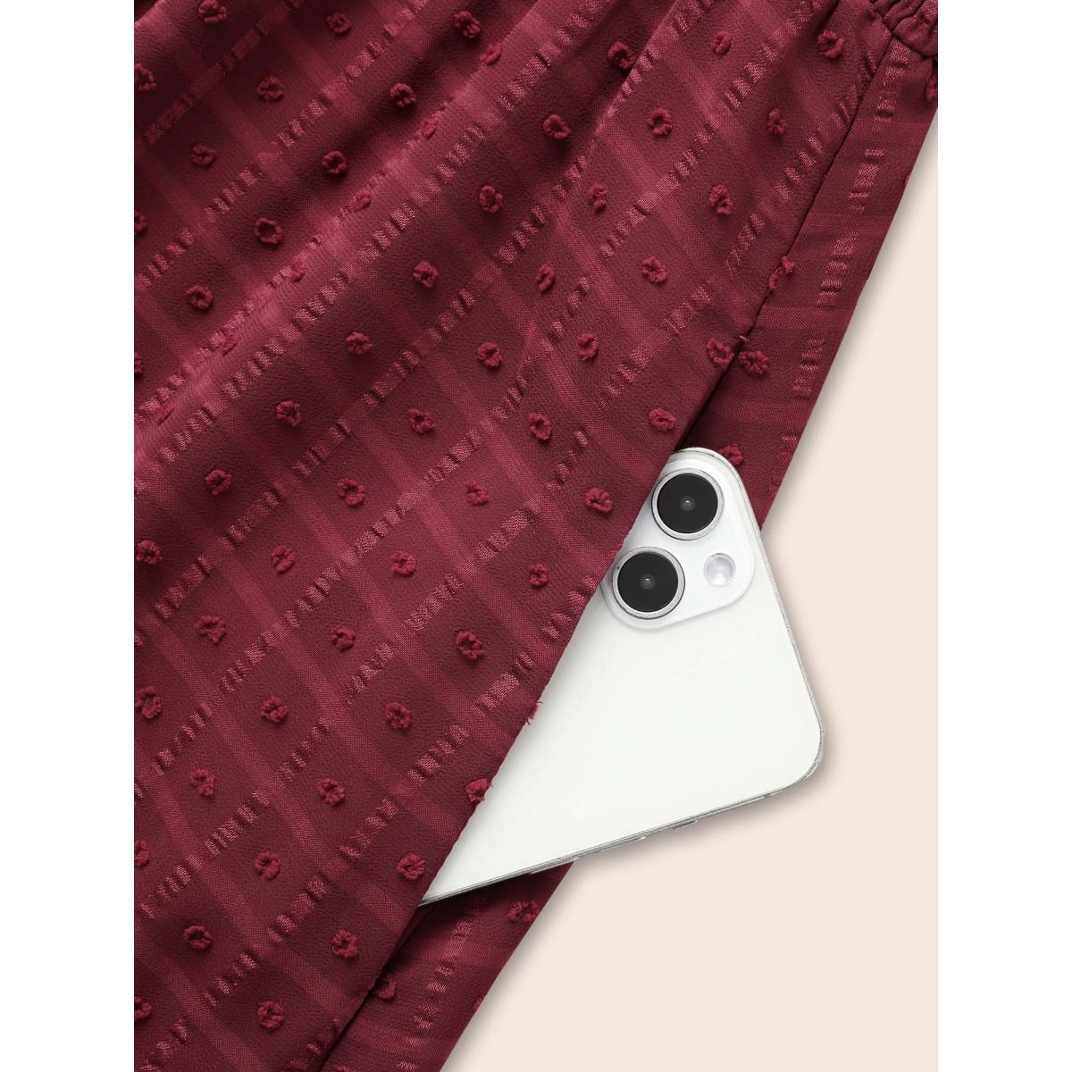 Plus Size Square Neck Textured Shirred Midi Dress Burgundy Women Elegant Texture Square Neck Short sleeve Curvy BloomChic 18-20/2X Product Image