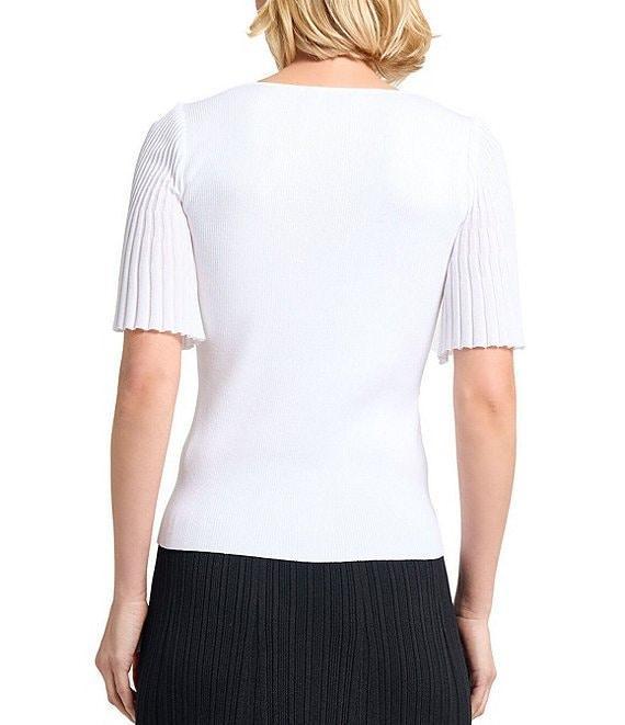 MISOOK Ribbed Knit V-Neck Short Flutter Sleeve Tunic Product Image