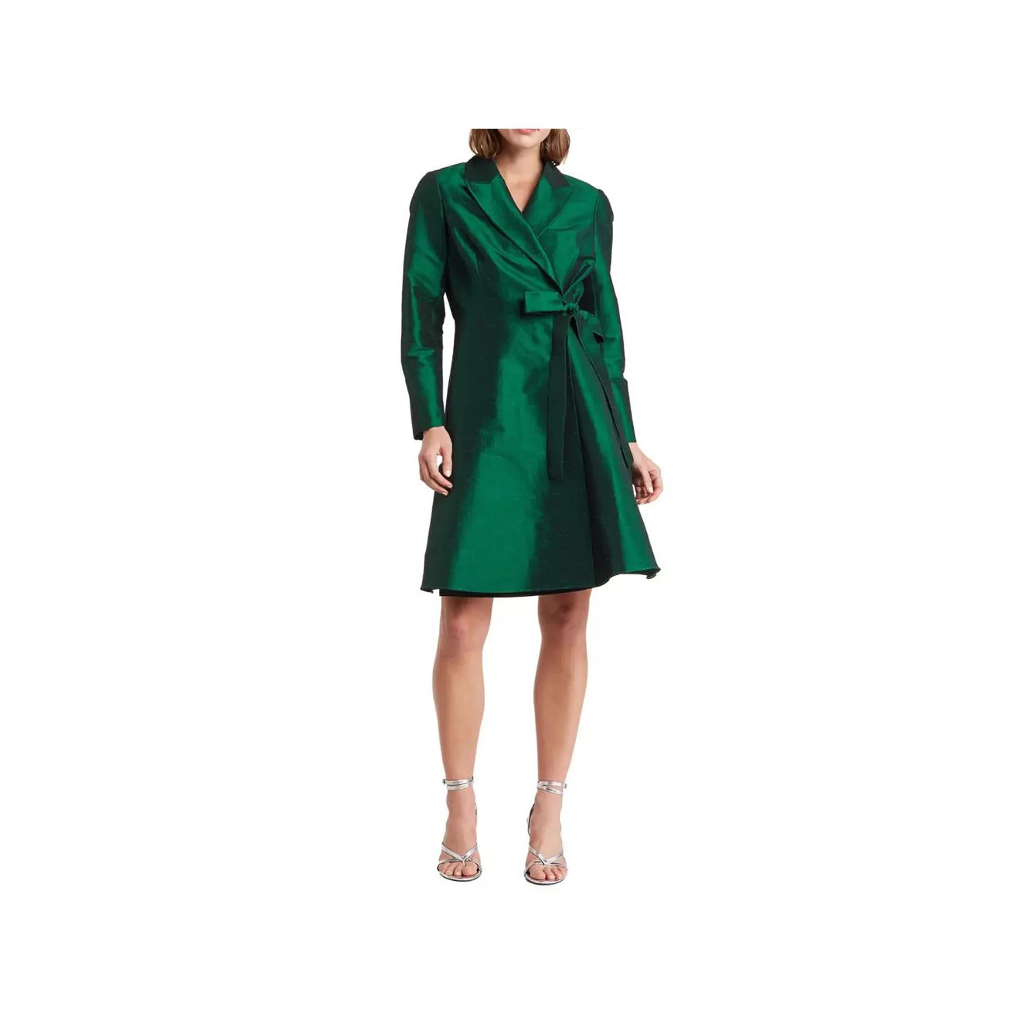 Women's Focus By Shani Dupioni Wrap Dress, Size: 6, Green Product Image