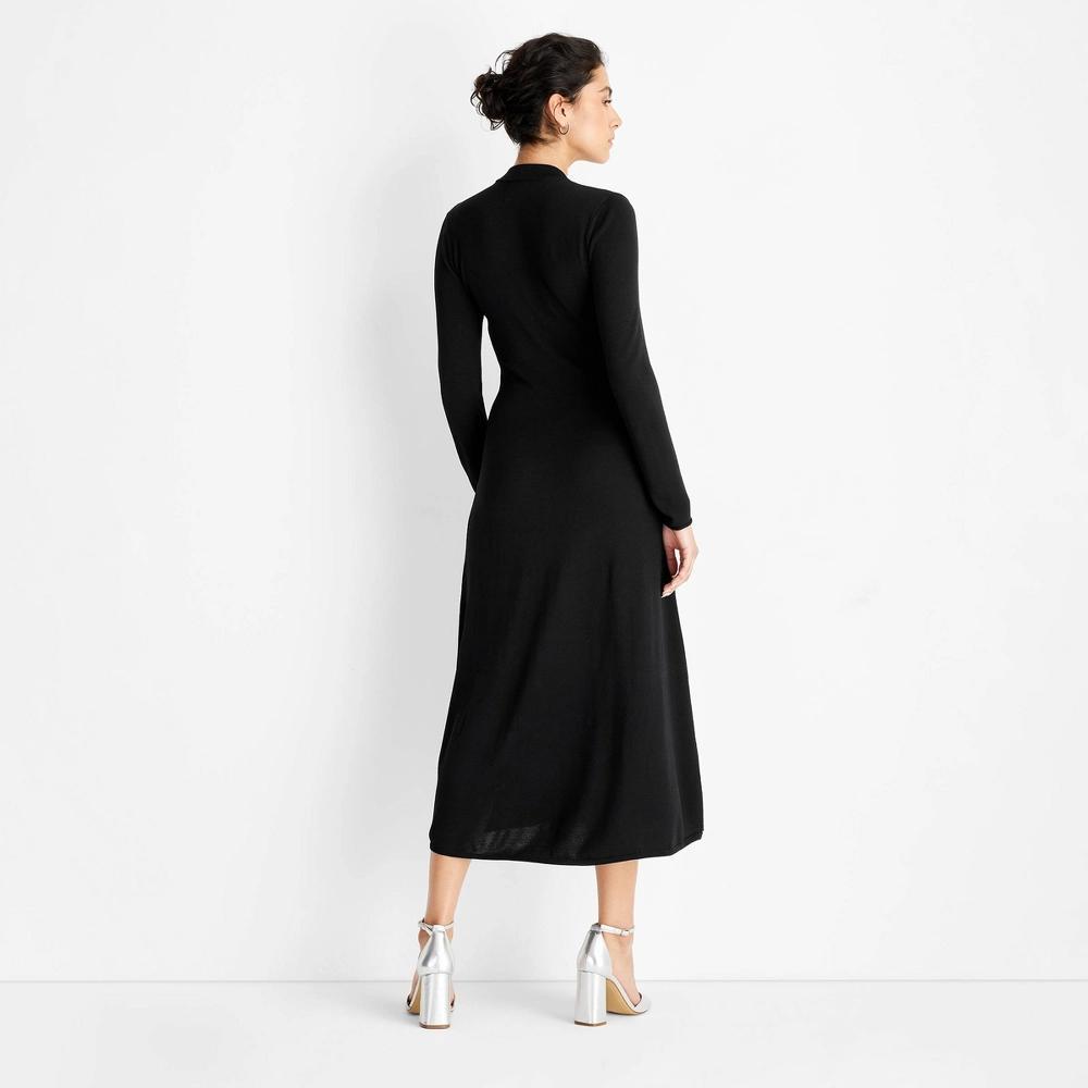 Women's Long Sleeve Sweater Maxi Dress - Future Collective Black 1X: Recycled Polyester, V Neck, Jersey Fabric Product Image