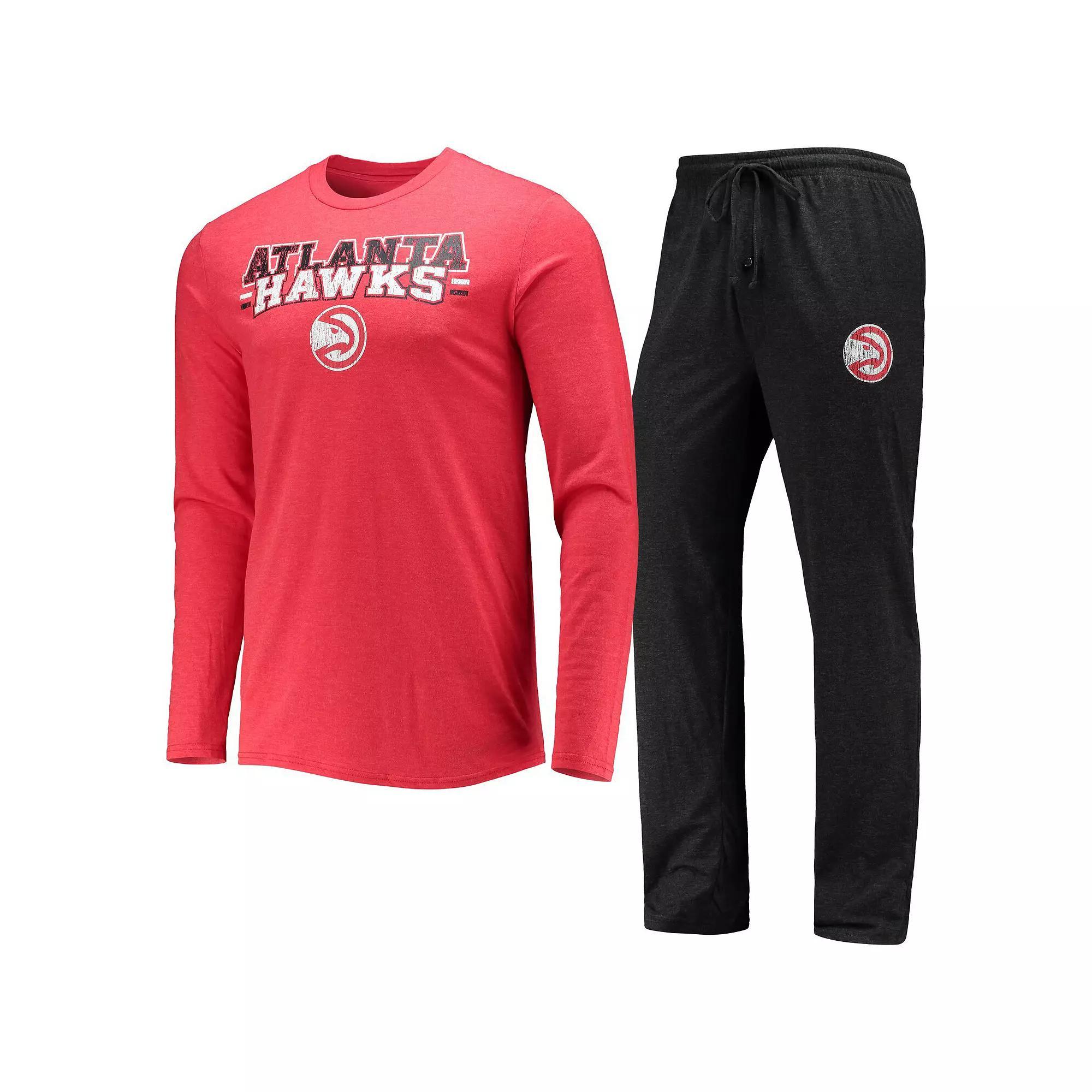 Men's Concepts Sport Black/Red Atlanta Hawks Long Sleeve T-Shirt & Pants Sleep Set, Size: Medium Product Image