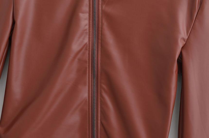 Faux Leather Asymmetrical Zip Jacket Product Image
