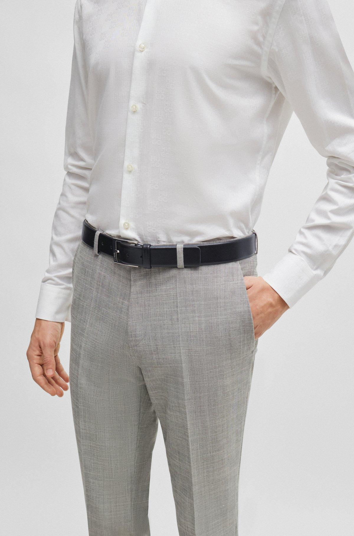 Grained-leather belt with polished-silver-hardware logo  Product Image