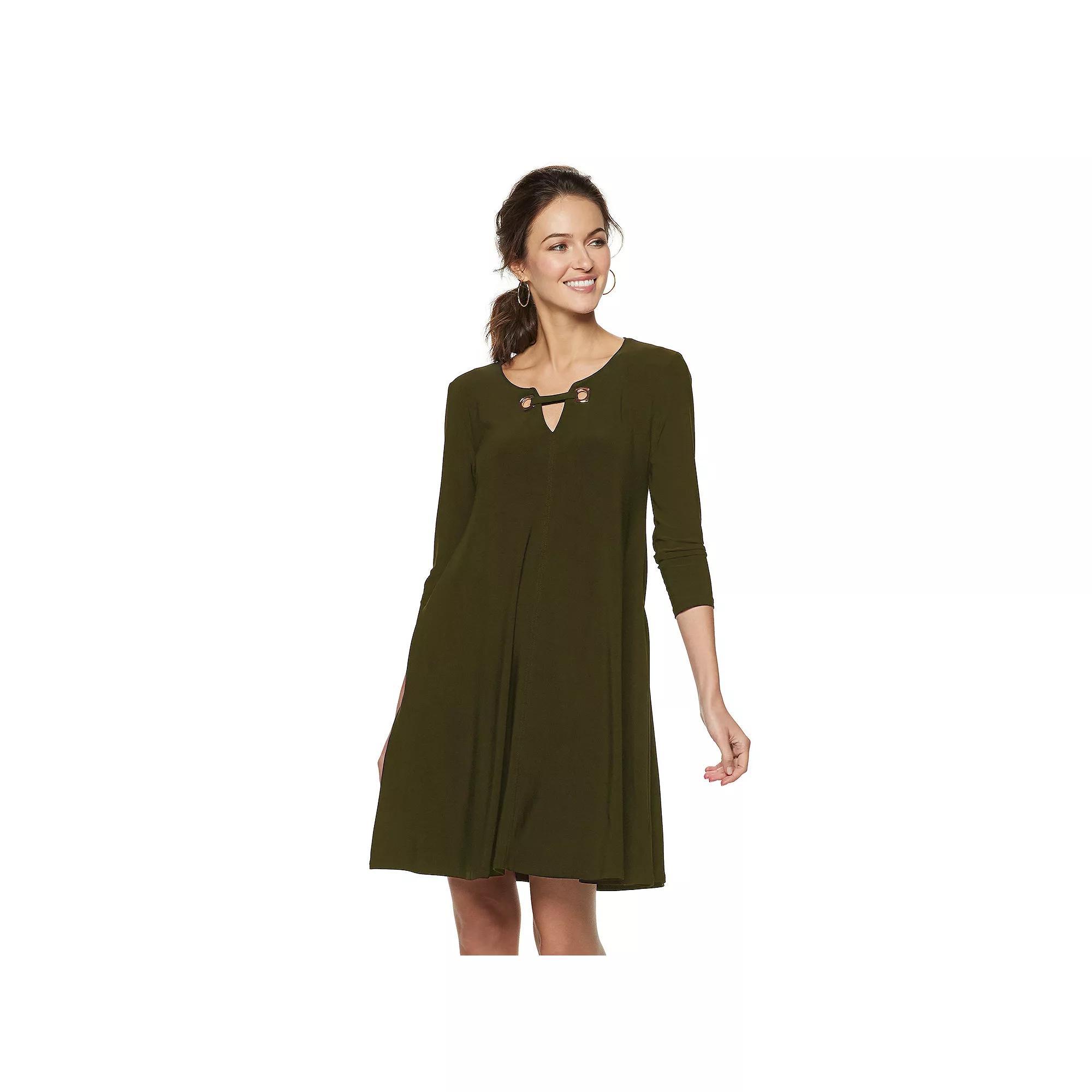 Women's Nina Leonard Embellished Keyhole Swing Dress, Size: Large, Green Product Image