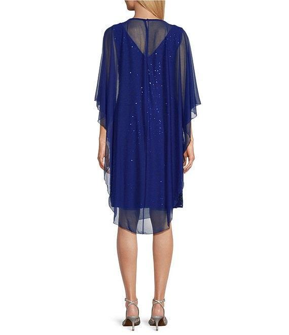 Marina Sleeveless V-Neck Chiffon Overlay V-Back Sequin Lace Dress Product Image
