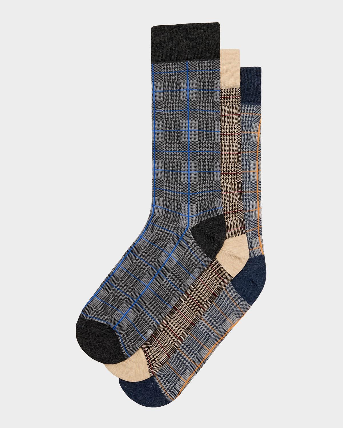 Mens Plaid Houndstooth 3-Pack Crew Socks Product Image