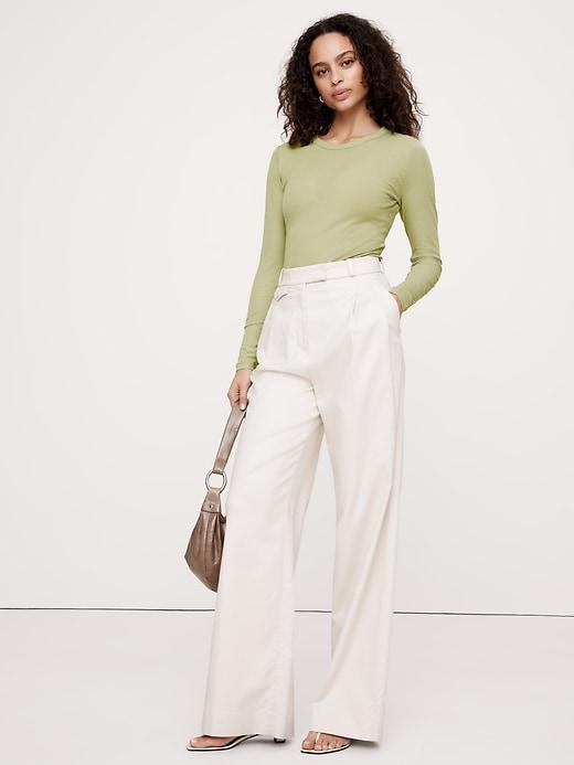 Airy Cotton Crepe Crew-Neck T-Shirt Product Image