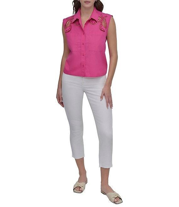 DKNY by Donna Karan Cotton Poplin Sleeveless Button Front Top Product Image