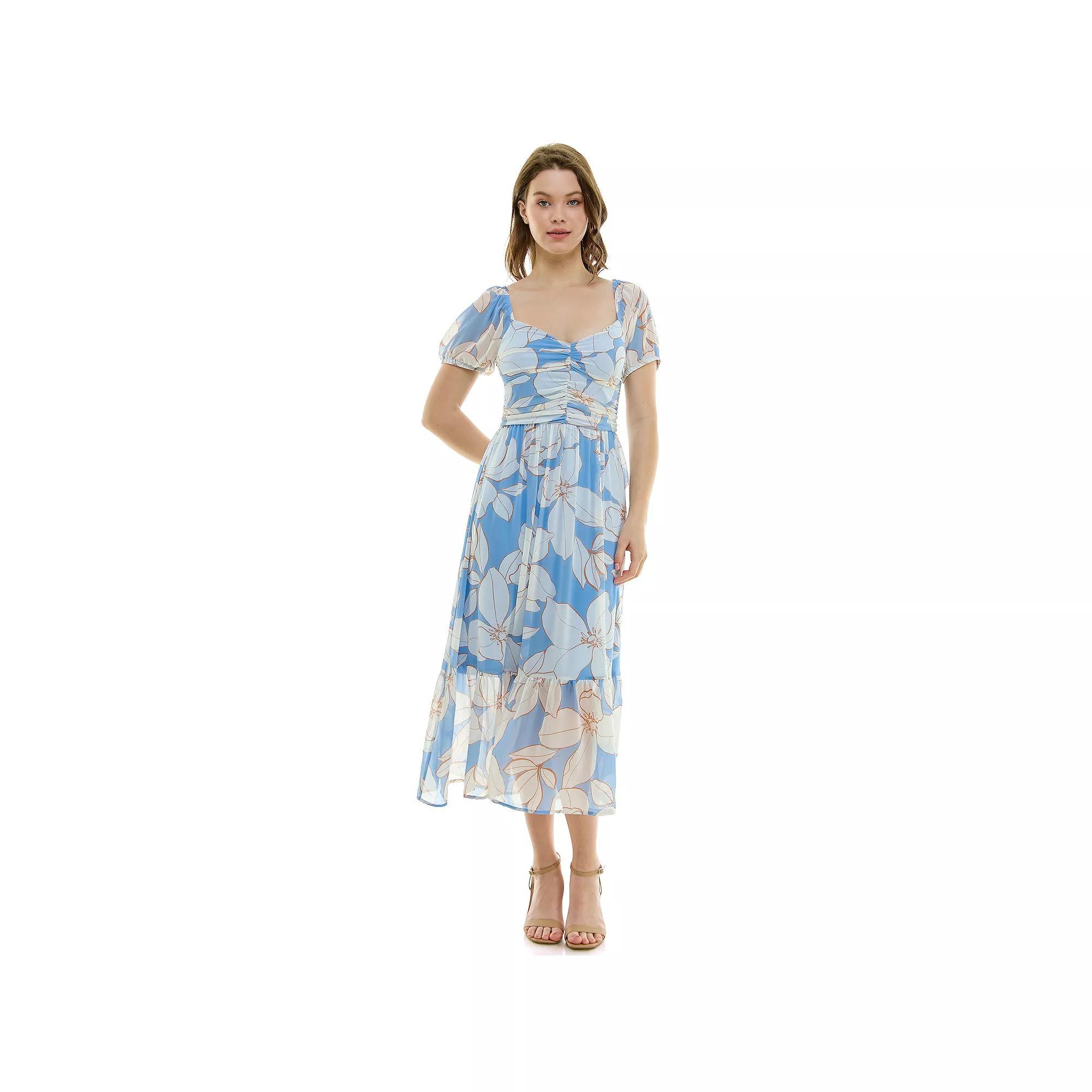 Womens Luxology Chiffon Smock Top Midi Dress Blue Taupe Ivory Product Image