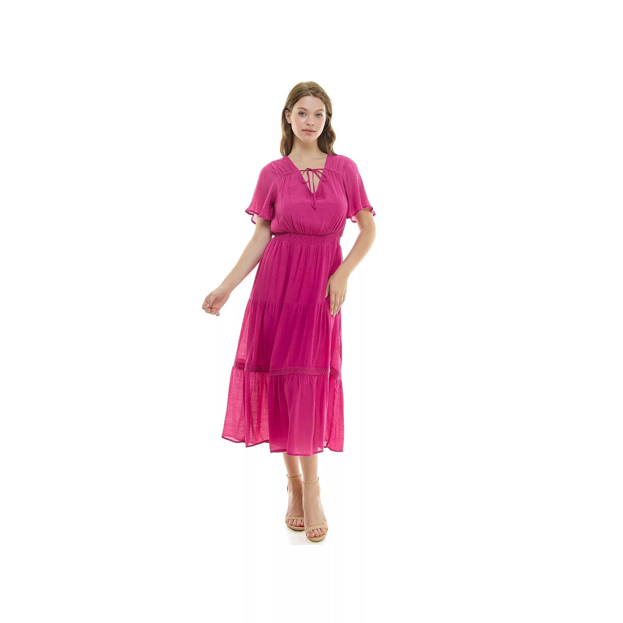 Womens Luxology Tie-Front Tiered Midi Gauze Dress Burnt Pink Product Image