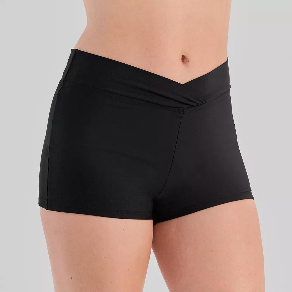 Women's Freshwater Crossover Banded Boyshort Swim Bottoms, Size: XL, Black Product Image