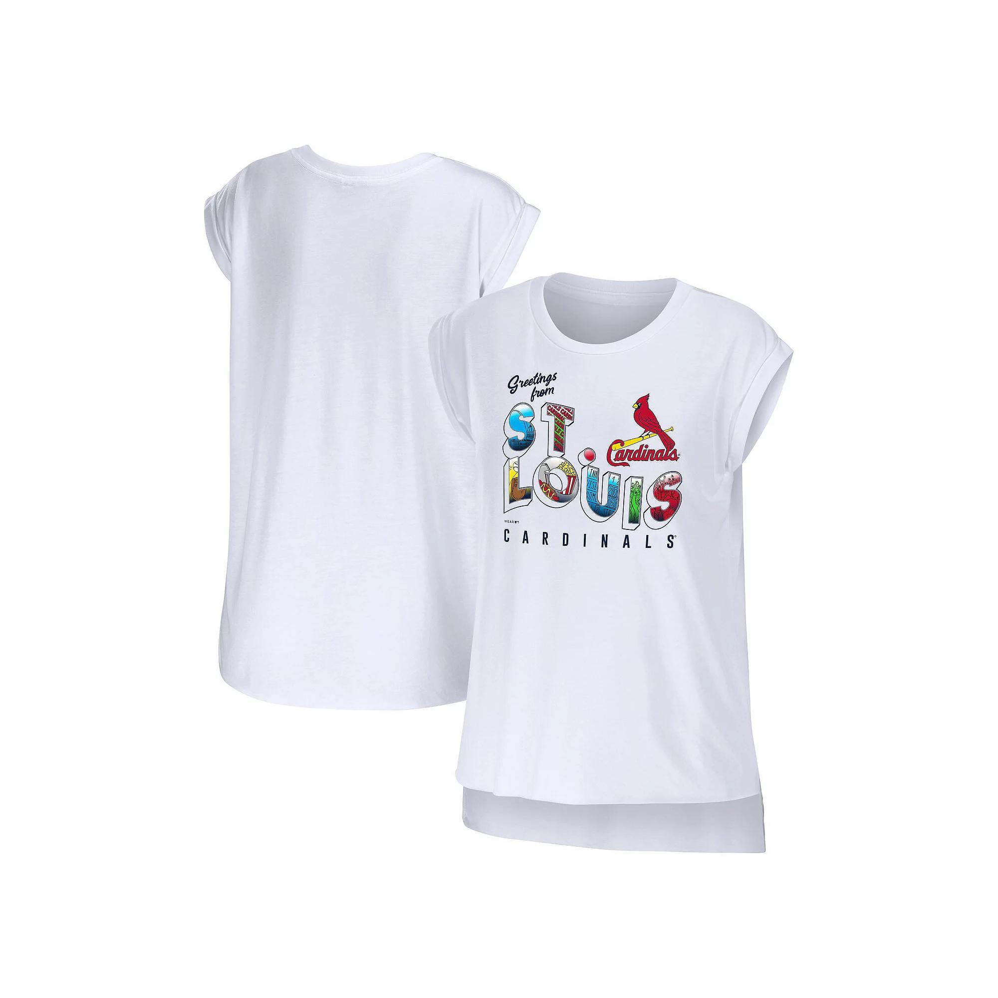 Women's WEAR by Erin Andrews White St. Louis Cardinals Greetings From T-Shirt, Size: Medium Product Image