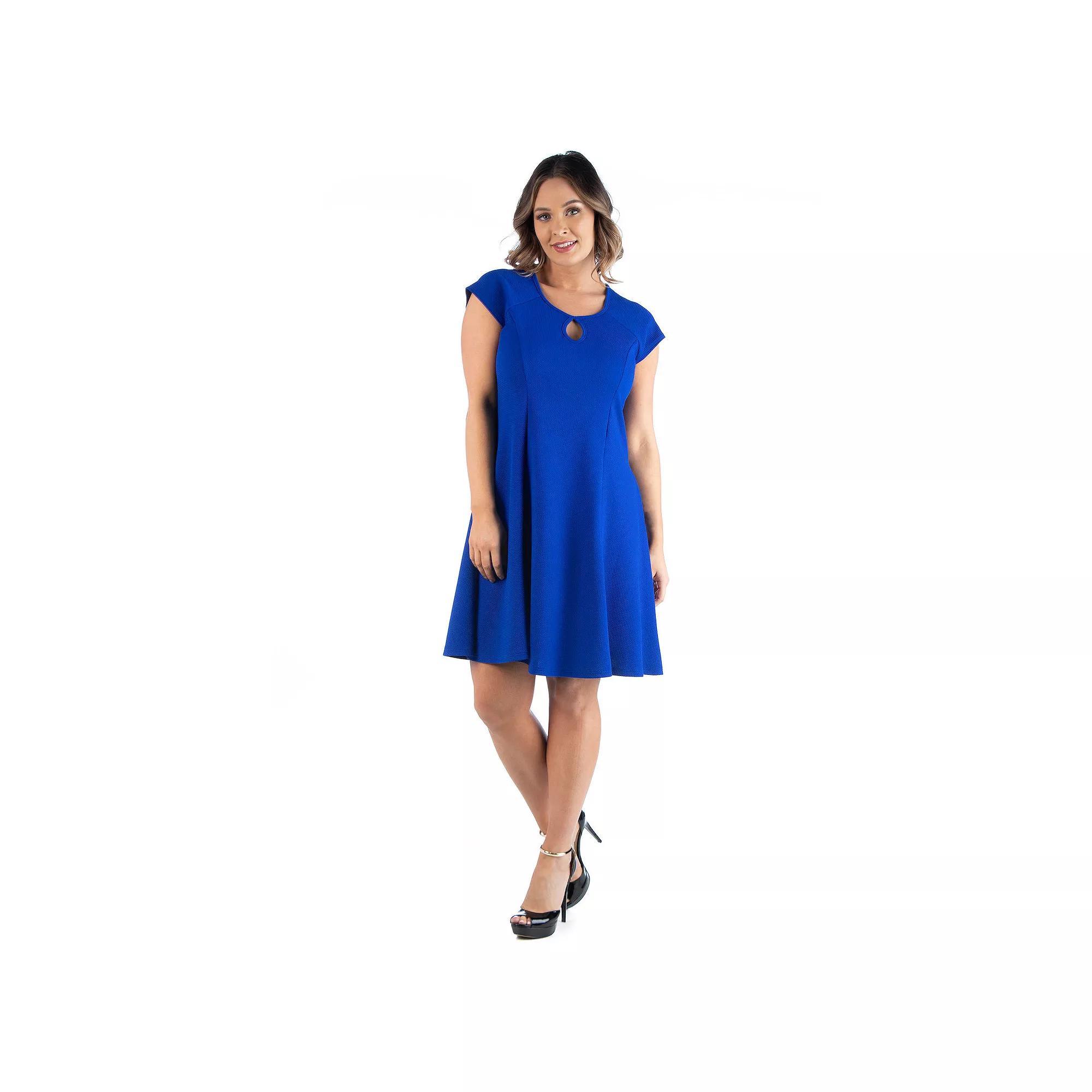 Plus Size 24seven Comfort Apparel Keyhole Neck Fit And Flare Dress, Women's, Size: 3XL, Blue Product Image