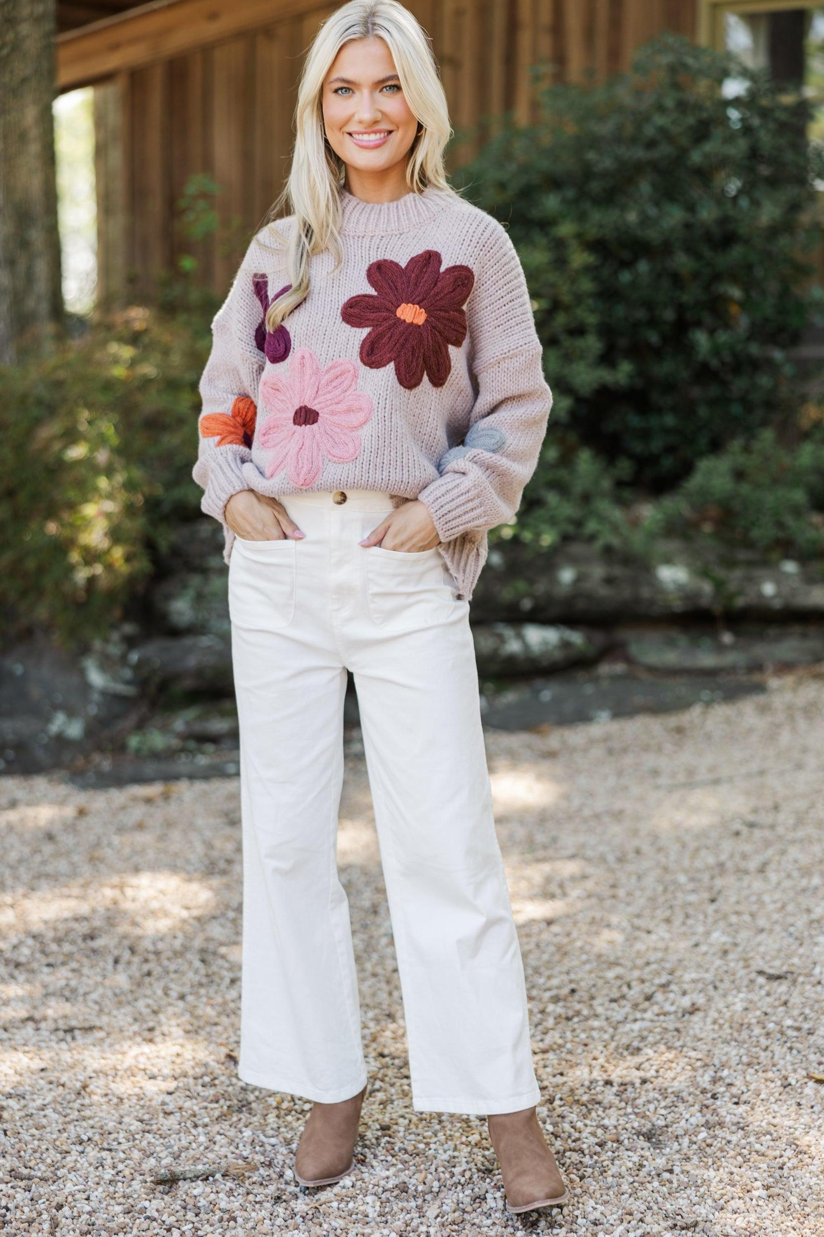 Just You Wait Natural Floral Sweater Female Product Image
