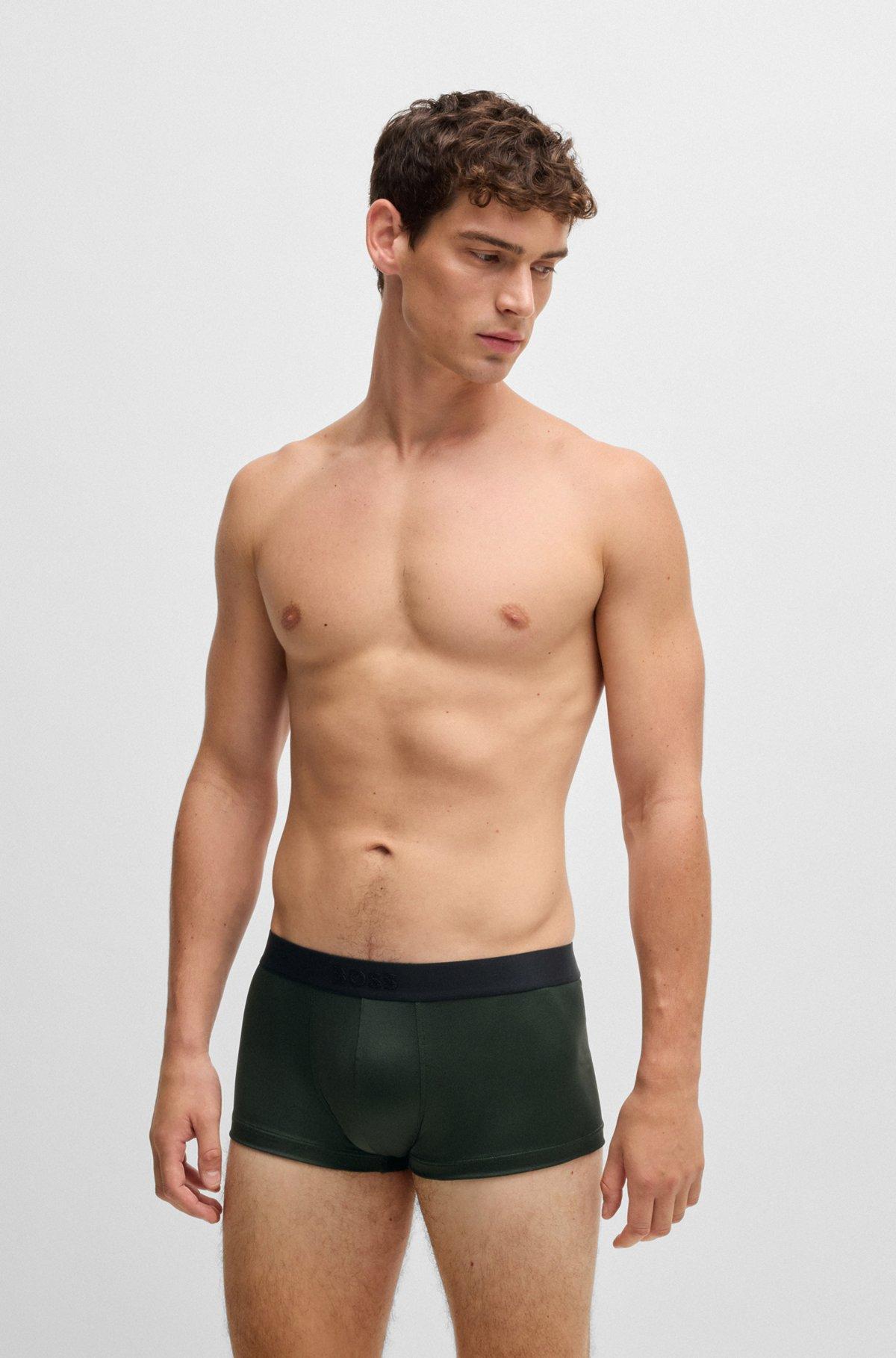 Shiny-piqué regular-rise trunks with logo waistband Product Image