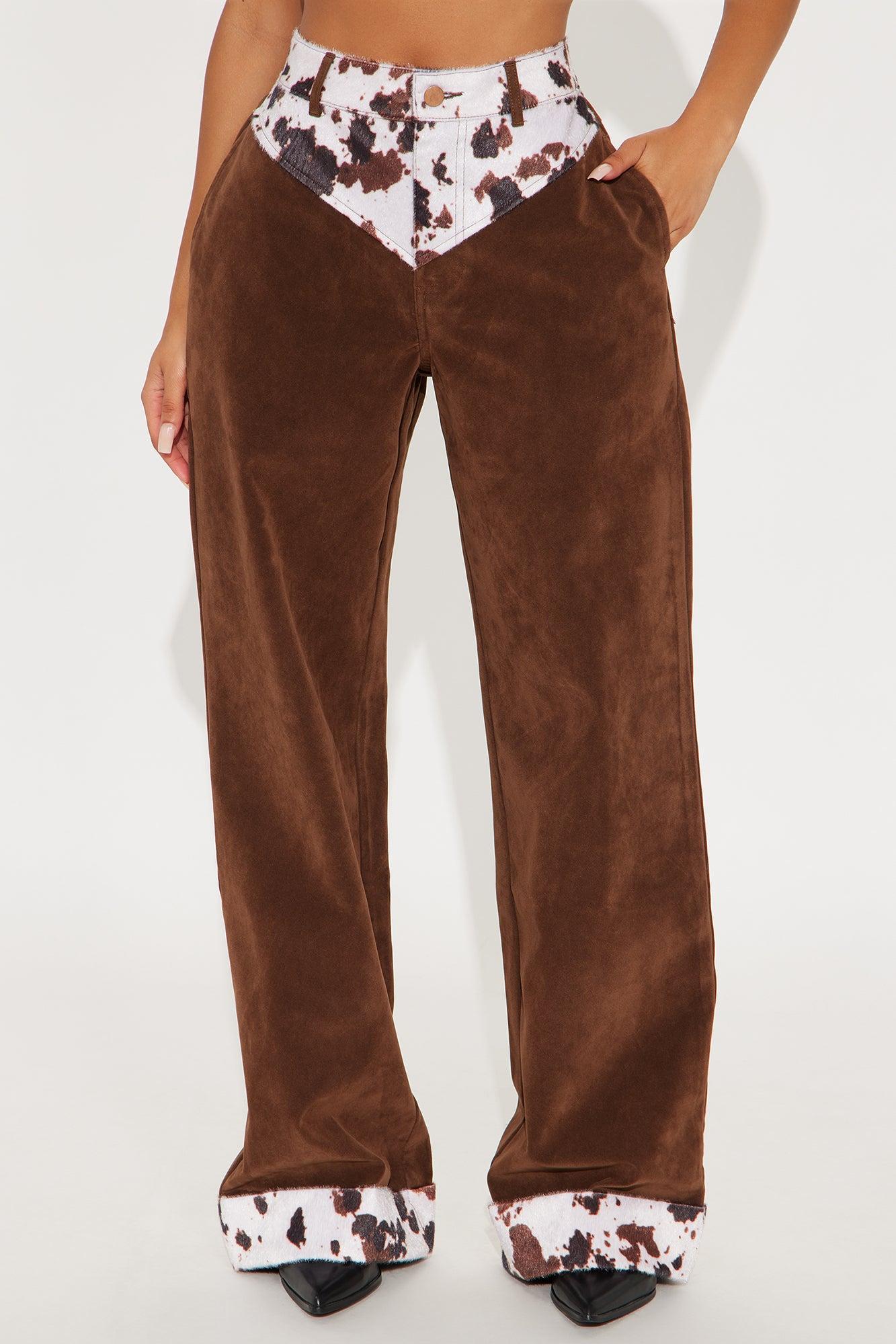 Saddle Up Faux Suede Wide Leg Pant - Brown/combo Product Image