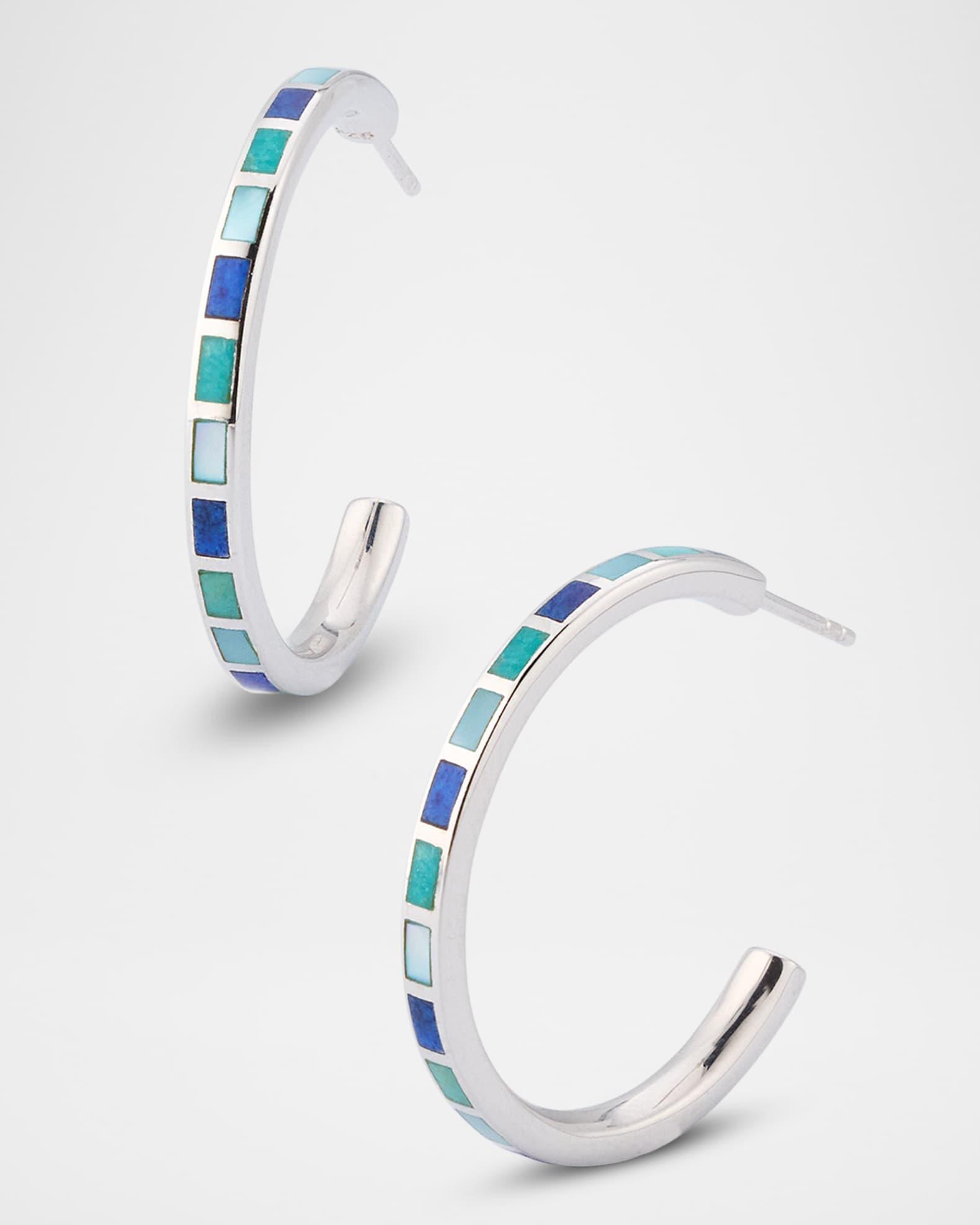 Lapis, Blue MOP and Turquoise Dash Hoop Earrings in Sterling Silver Product Image