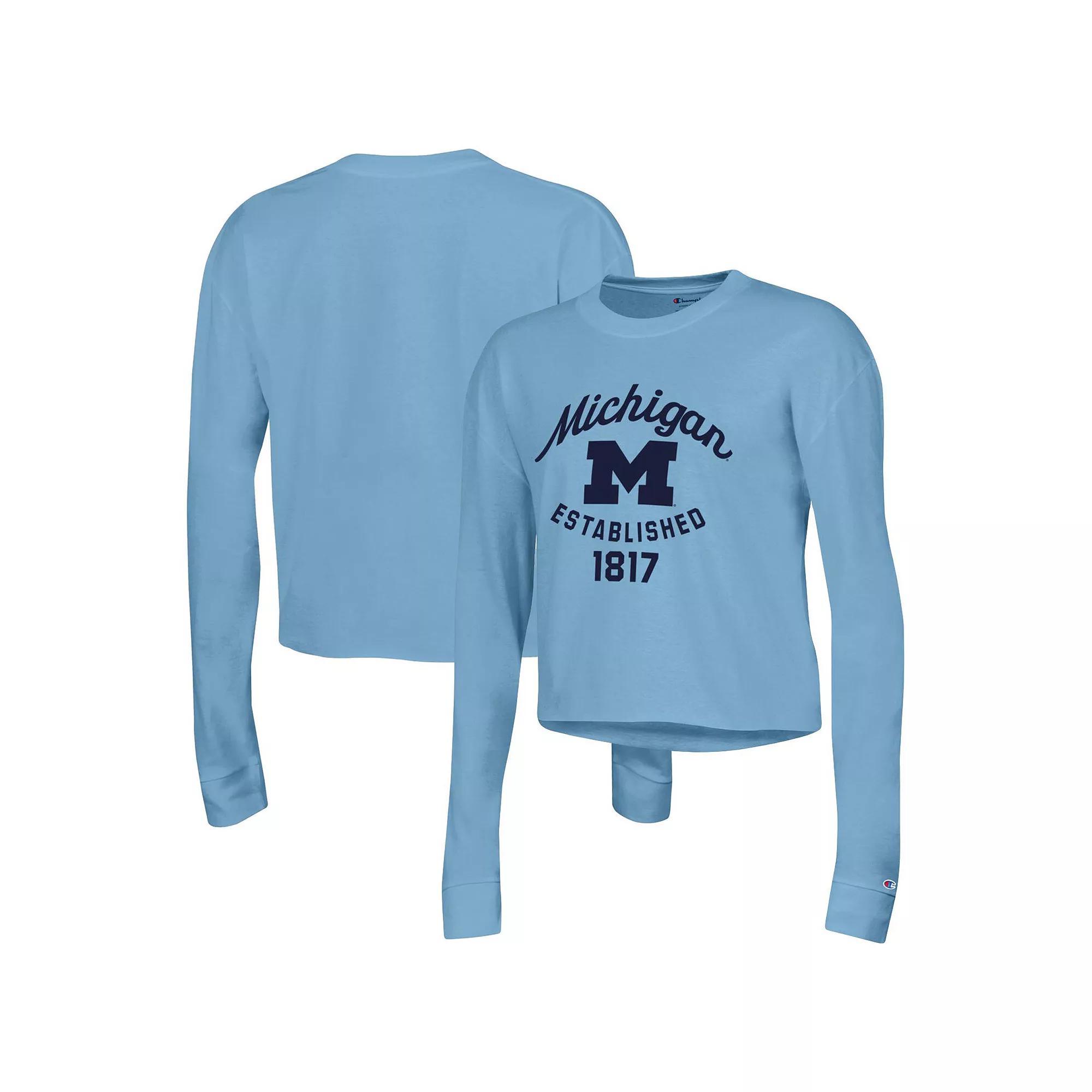 Women's Champion Blue Michigan Wolverines Boyfriend Cropped Long Sleeve T-Shirt, Size: 2XL Product Image