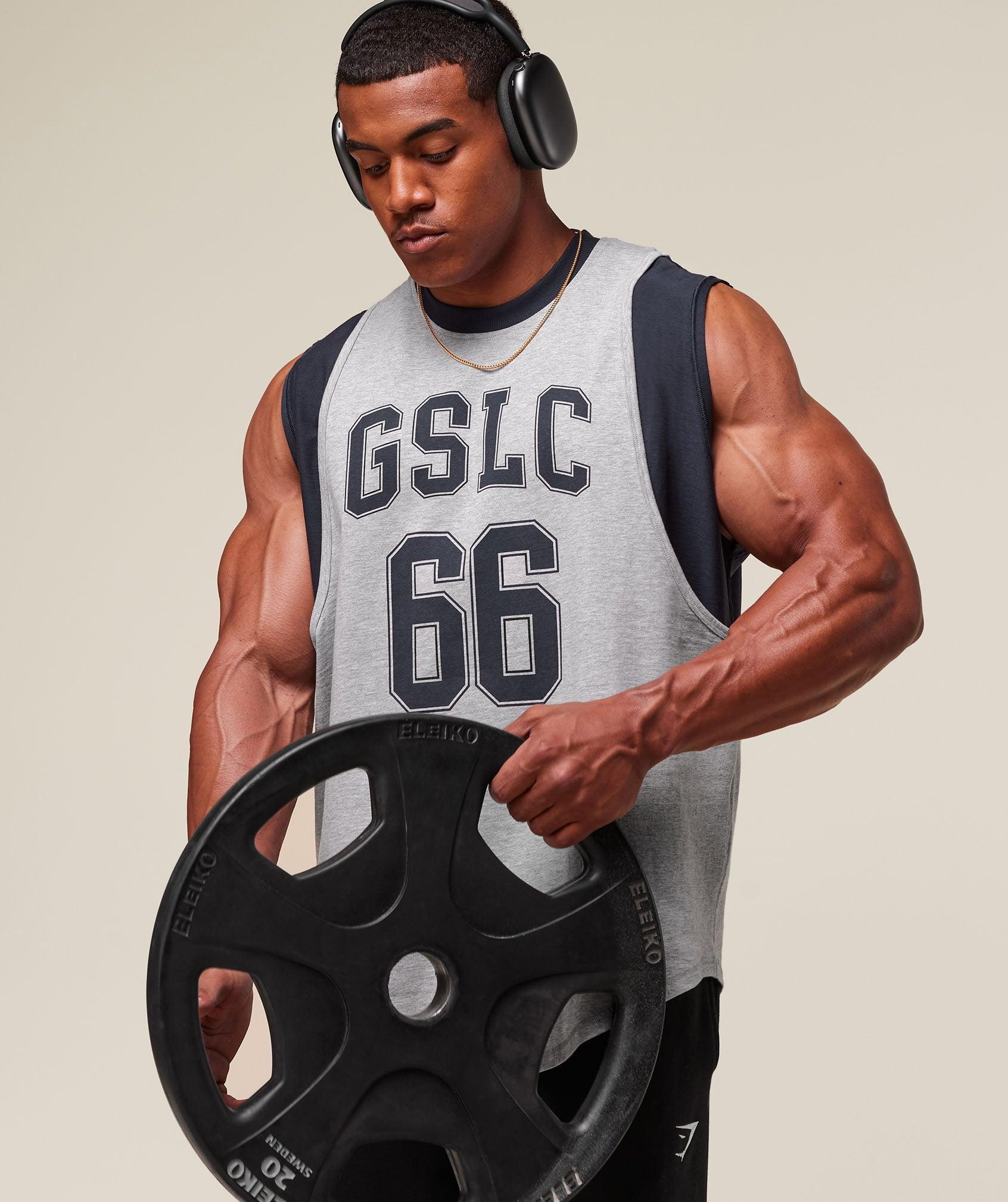 Gymshark GSLC 2in1 Reversible Tank - Light Grey Core Marl/Heavy Blue Male Product Image