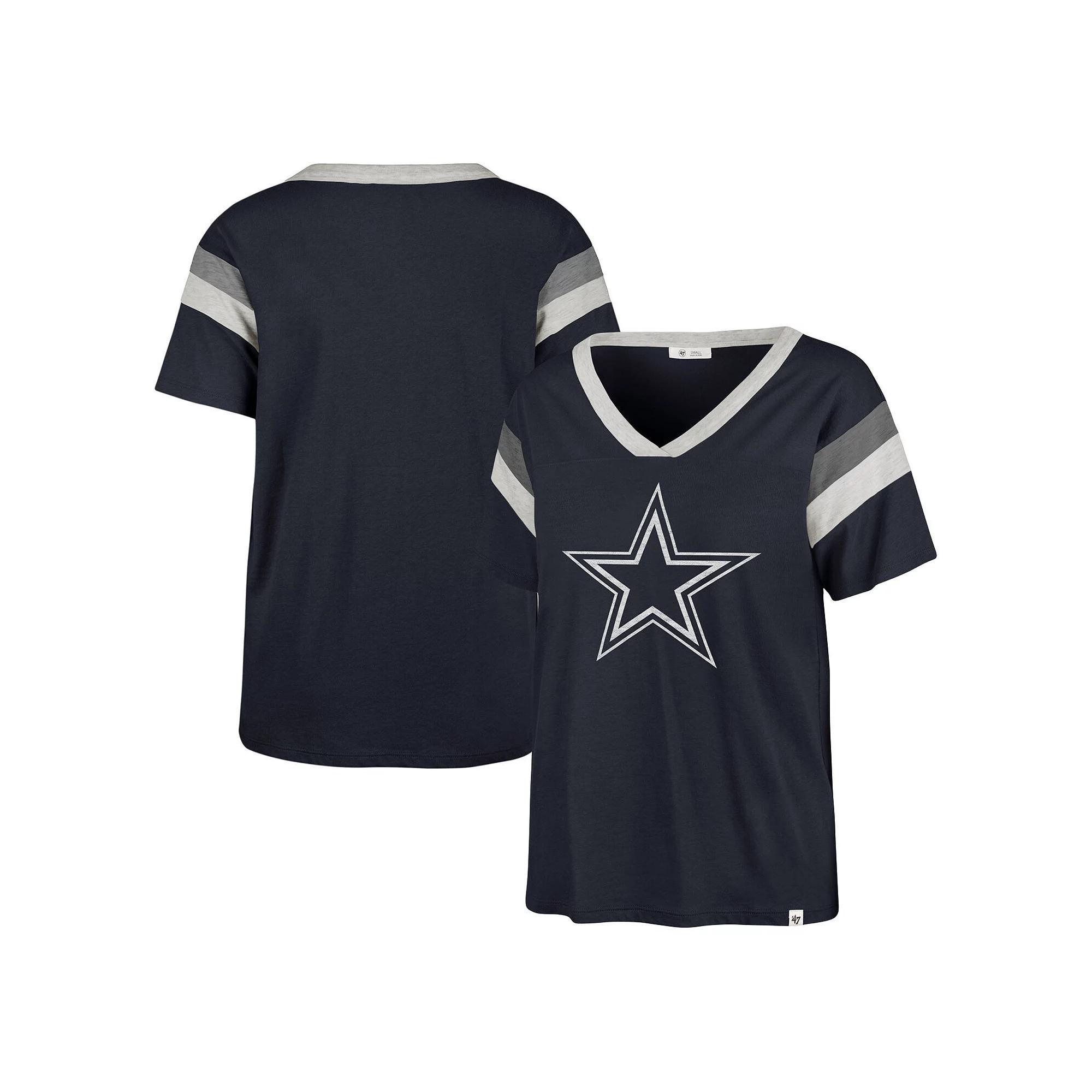 Women's '47 Navy Dallas Cowboys Phoenix V-Neck T-Shirt, Size: Small, Blue Product Image