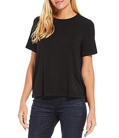 Crewneck Short-Sleeve Stretch Jersey Top Product Image