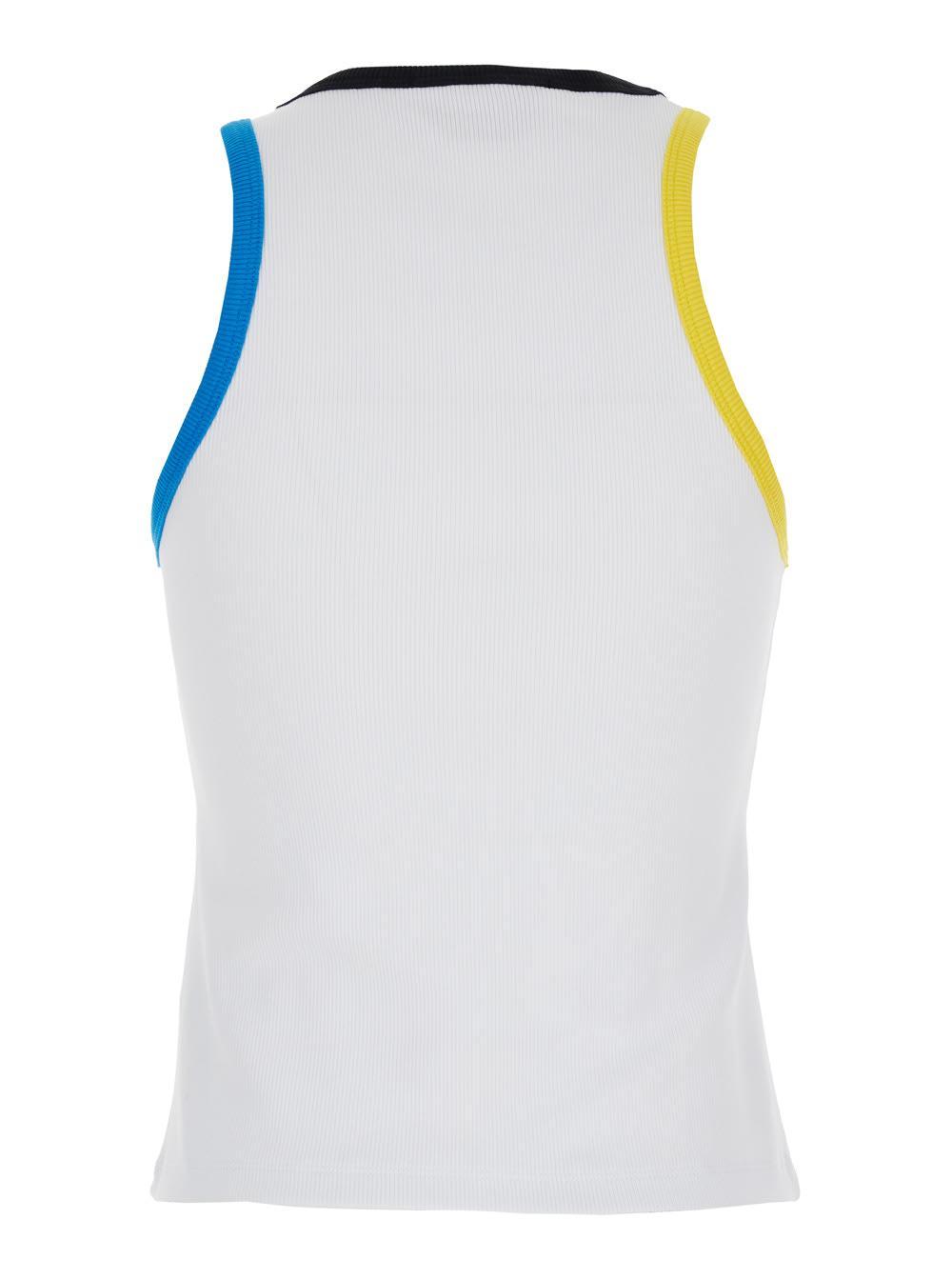 MSGM White Ribbed Top With Logo Embroidered On The Front In Cotton Woman Product Image