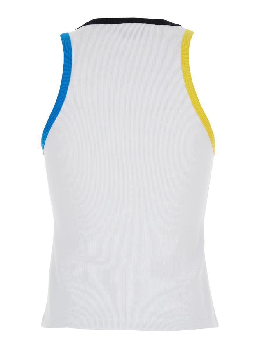 MSGM White Ribbed Top With Logo Embroidered On The Front In Cotton Woman Product Image
