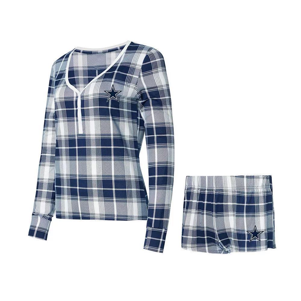 Women's Concepts Sport Navy/Silver Dallas Cowboys Ashford Long Sleeve V-Neck Top & Short Set, Size: Large, Blue Product Image