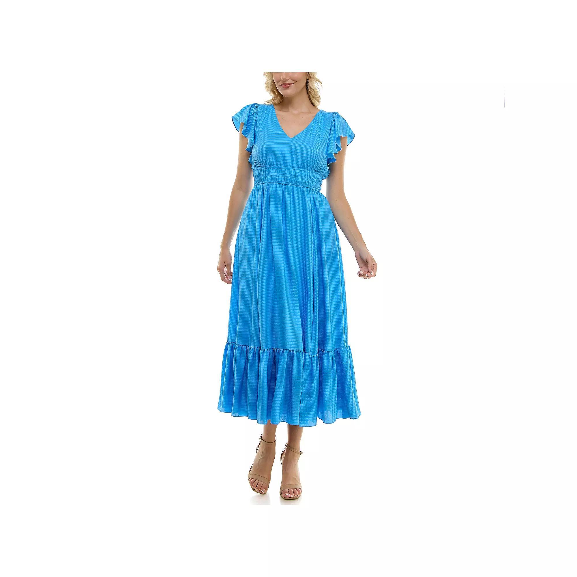 Women's Taylor Flutter Sleeve Fit & Flare Maxi Dress, Size: 14, Blue Blue Product Image