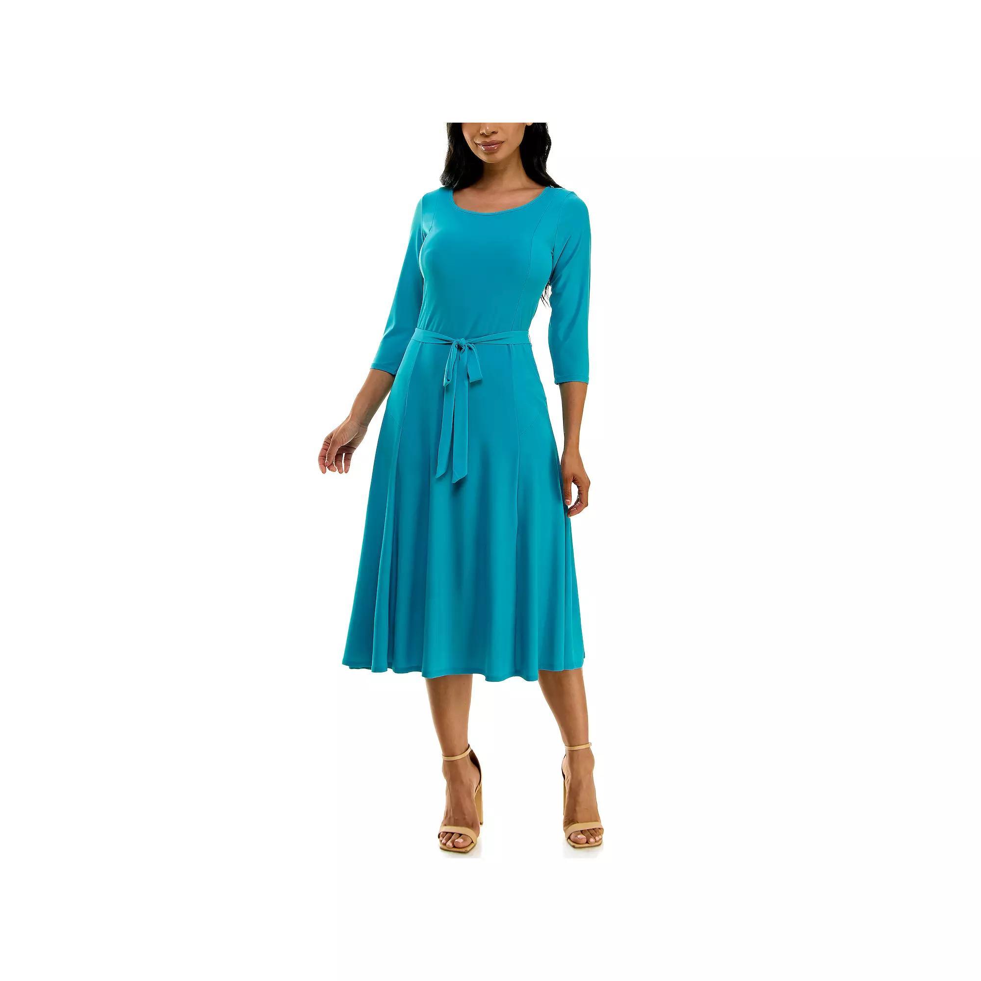 Women's Nina Leonard Sylvia Midi Dress With Belt Sash, Size: Small, Peacock Product Image