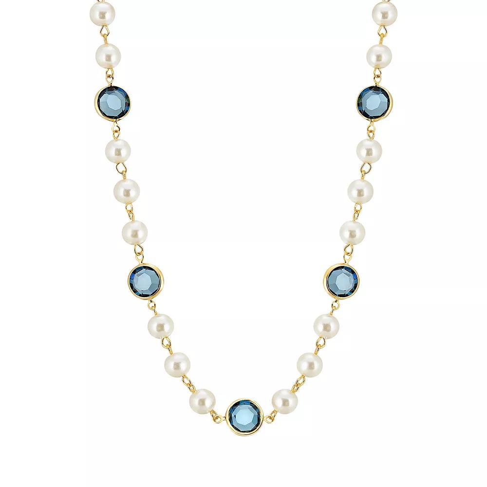 1928 Gold Tone Simulated Pearl & Crystal Strandage Necklace, Womens, Light Blue Product Image