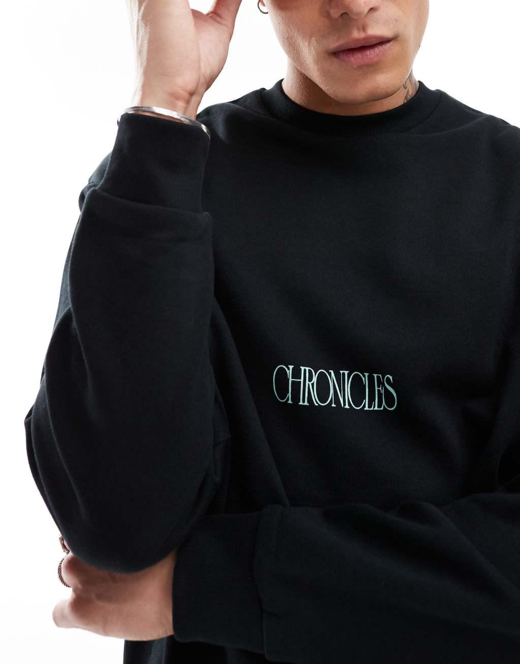 ASOS DESIGN oversized sweatshirt with text print in black Product Image
