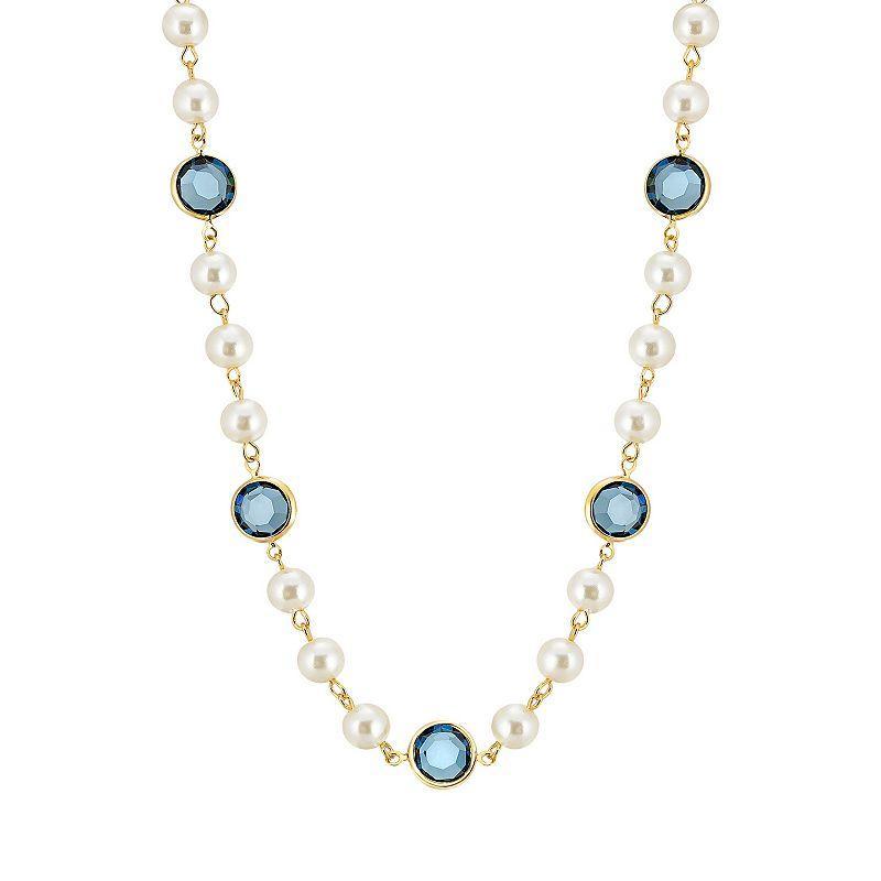 1928 Gold Tone Simulated Pearl & Crystal Strandage Necklace, Womens, Light Blue Product Image