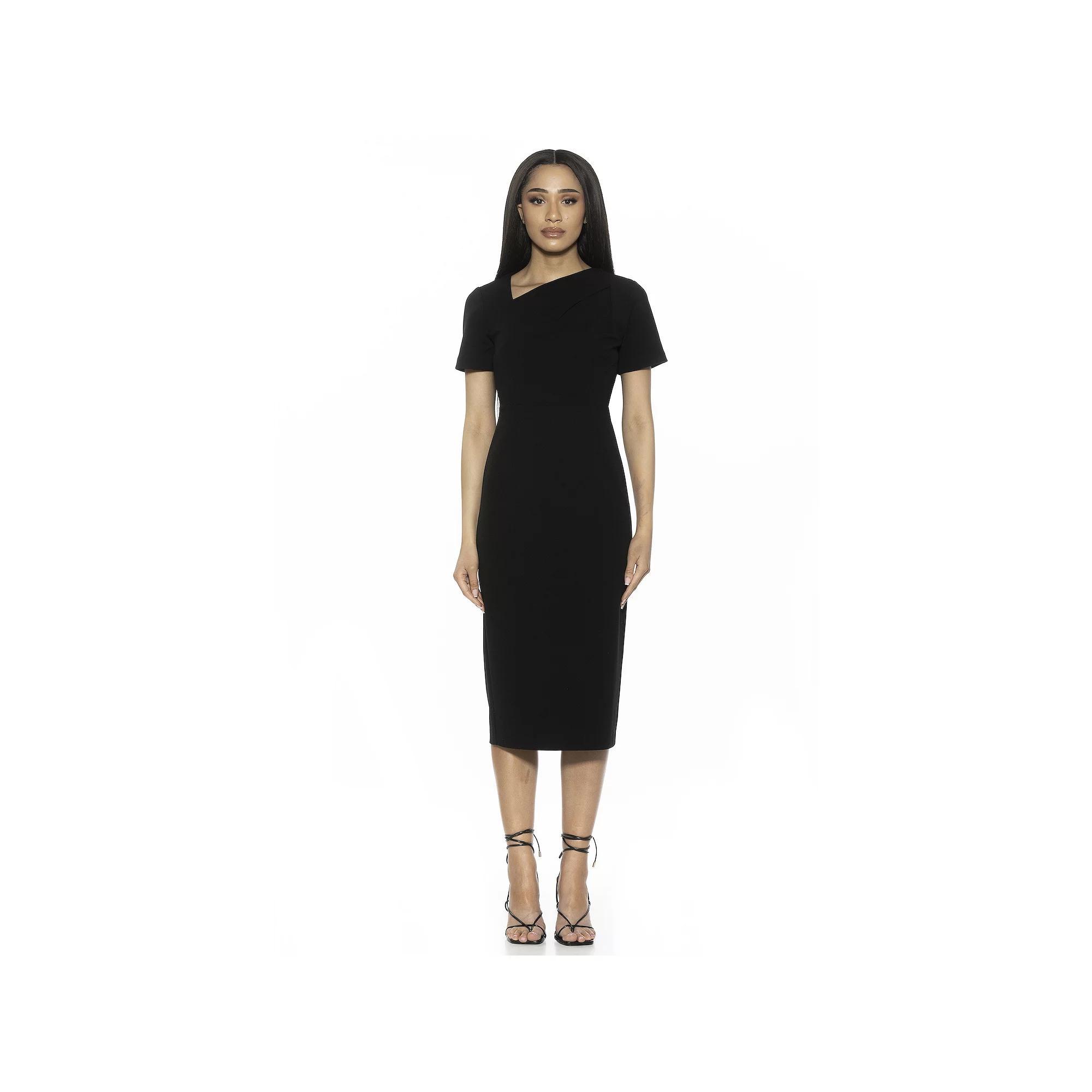 Women's ALEXIA ADMOR Angelica Asymmetric Short Sleeve Sheath Dress, Size: XL, Black Product Image