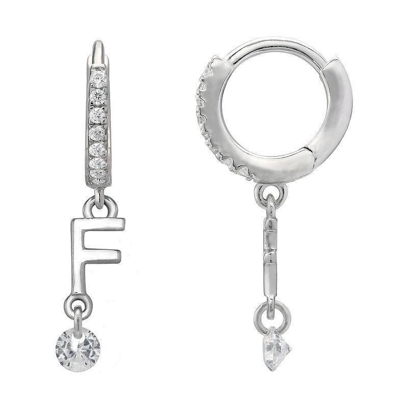 PRIMROSE Sterling Silver Initial Huggie Hoop Drop Earrings, Women's, Sterling Silver U Product Image