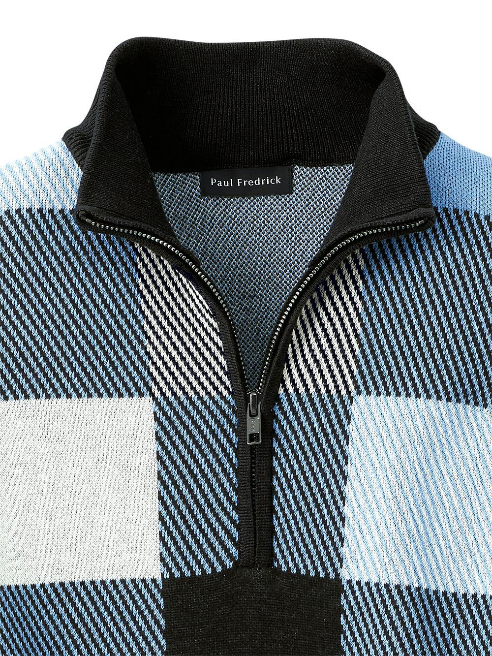 Cotton Quarter Zip Mock Neck Sweater - Blue Multi Product Image