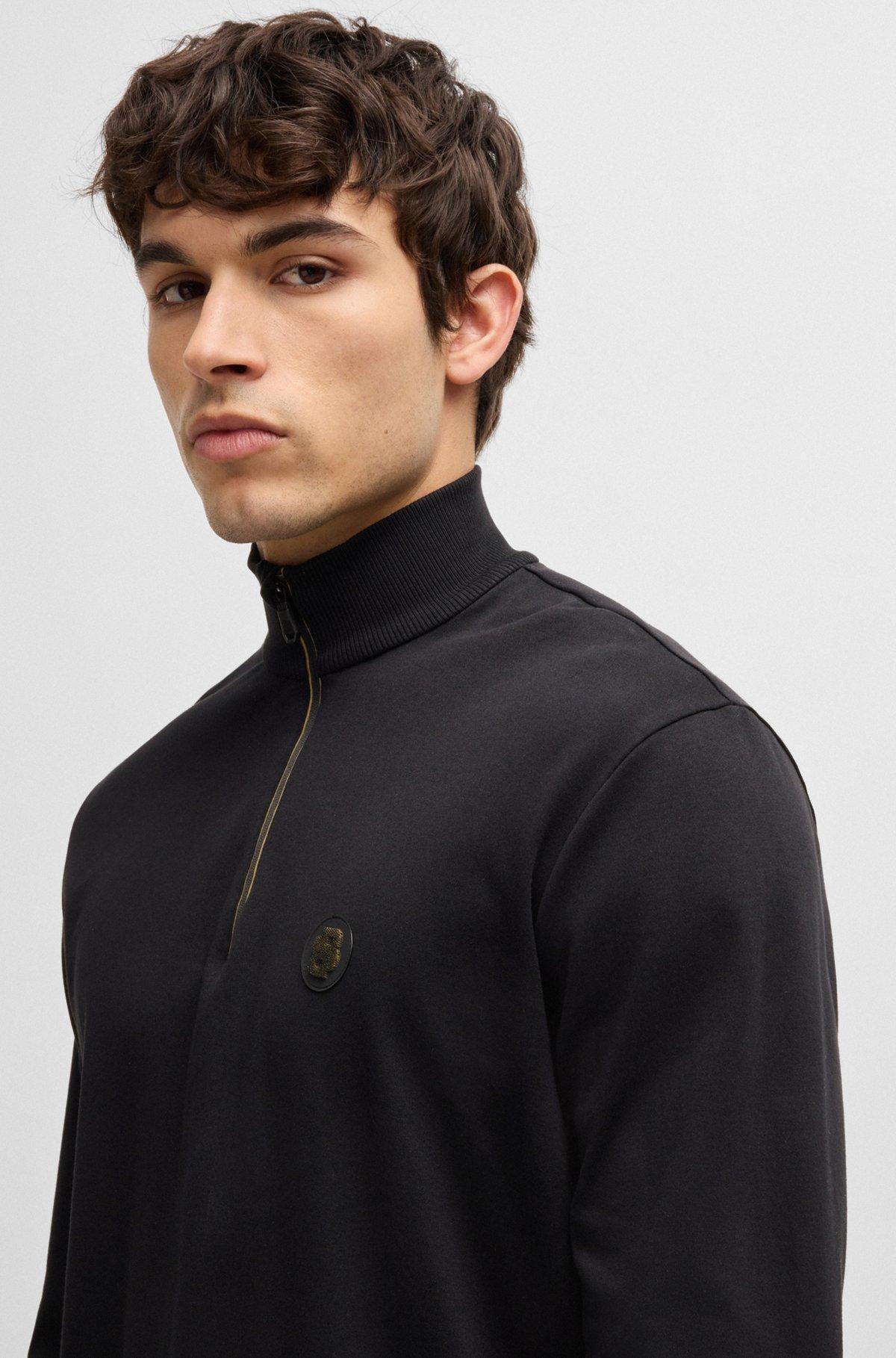Zip-neck polo shirt with Double B monogram Product Image