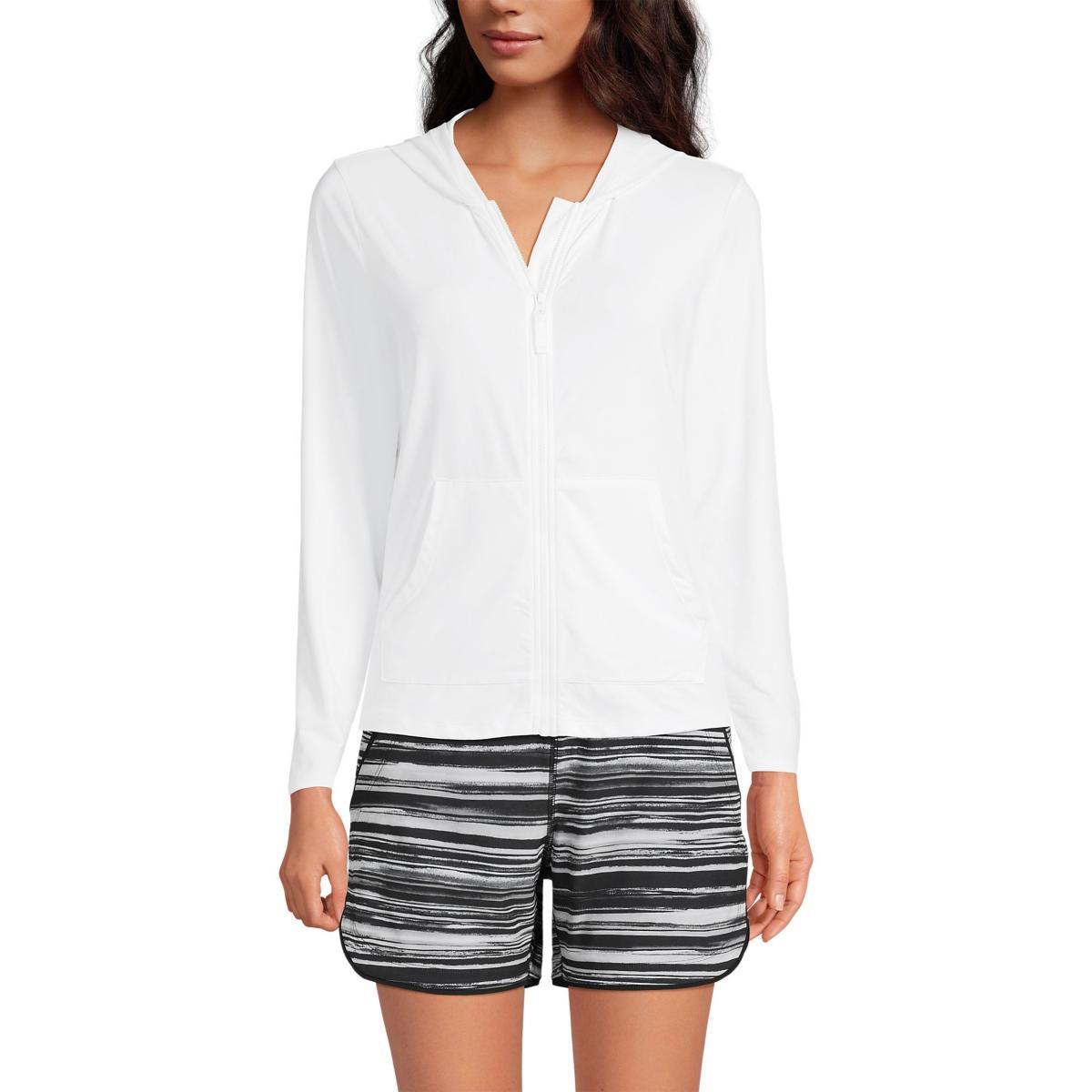Petite Lands' End UPF 50 Hooded Full-Zip Long Sleeve Rash Guard, Women's, Size: XL Petite, White Product Image
