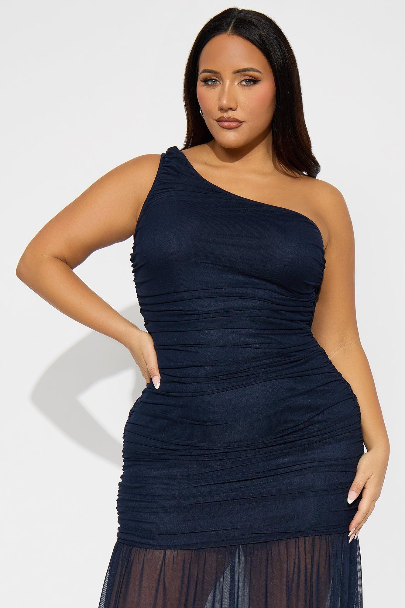 Tayana Ruched One Shoulder Maxi Dress - Navy Product Image