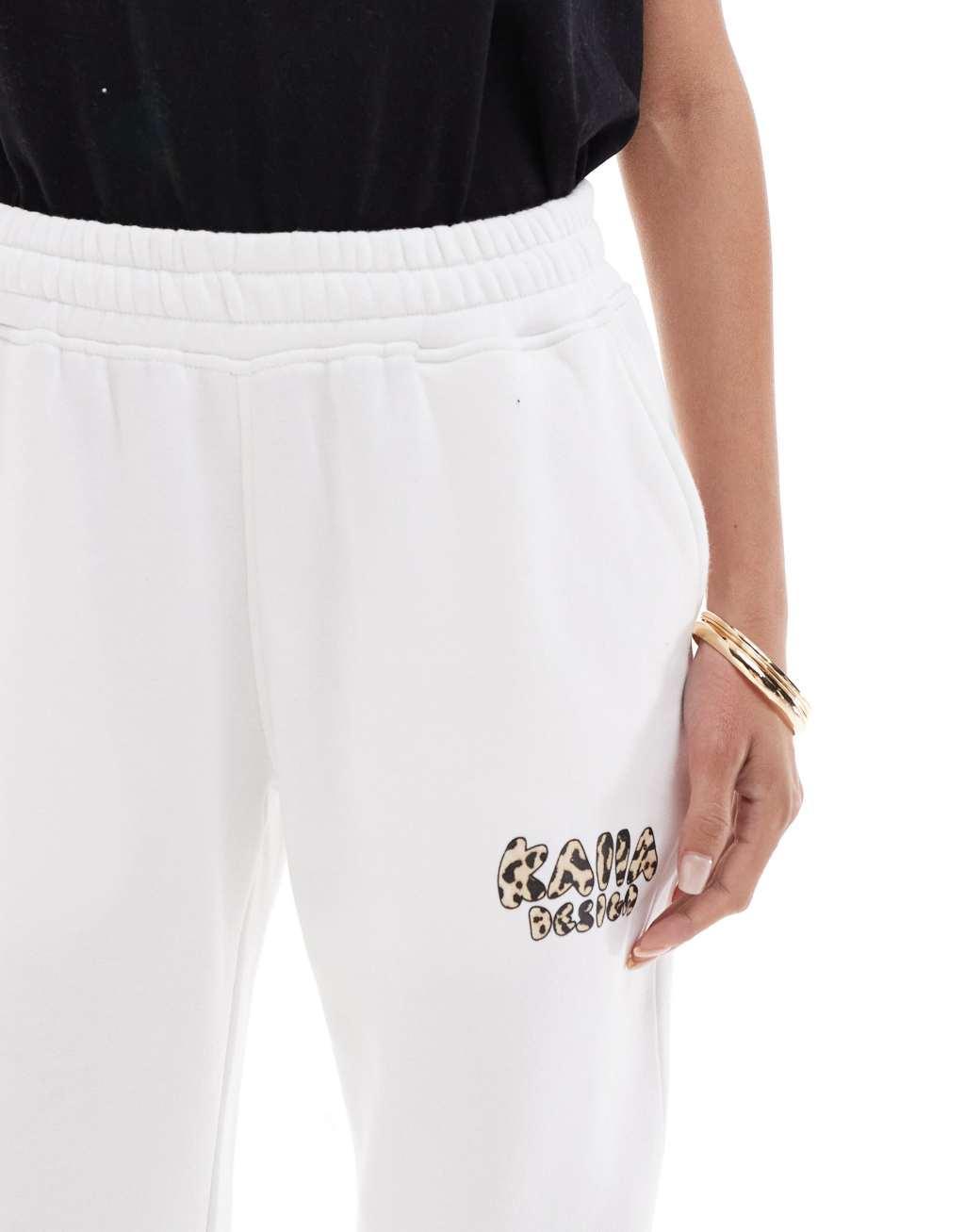 Kaiia wide leg leopard logo sweatpants in cream - part of a set Product Image