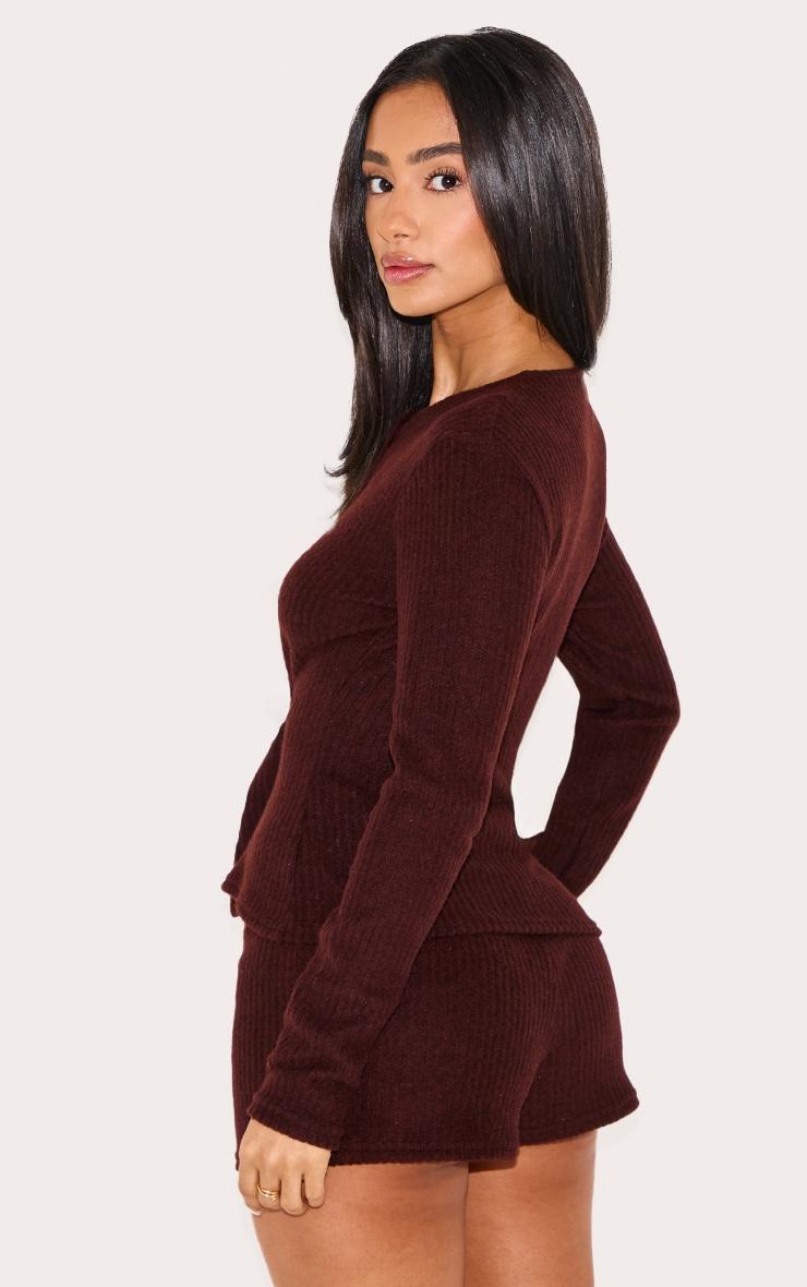 Petite Chocolate Brushed Rib Button Through Top Product Image