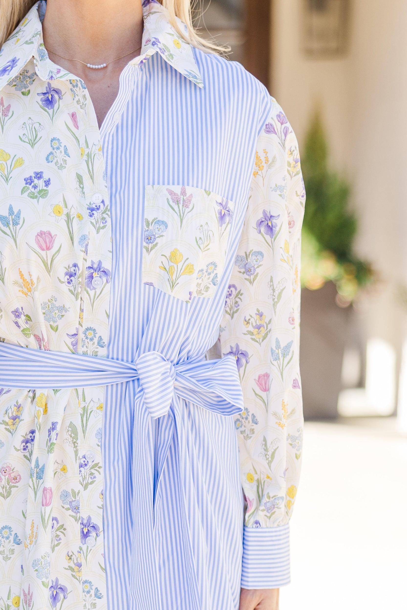 Just A Reminder Blue Mixed Print Midi Dress Female Product Image