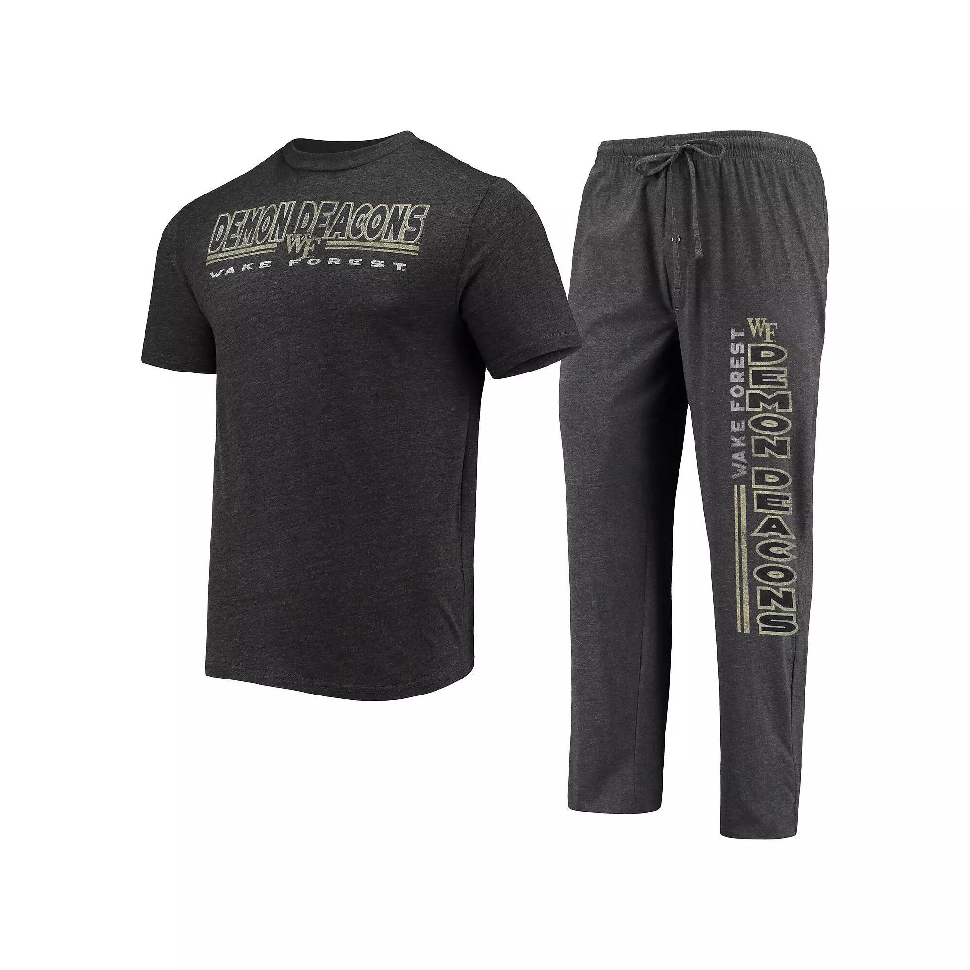 Men's Concepts Sport Heathered Charcoal/Black Wake Forest Demon Deacons Meter T-Shirt & Pants Sleep Set, Size: XL, Wfu Charco Product Image