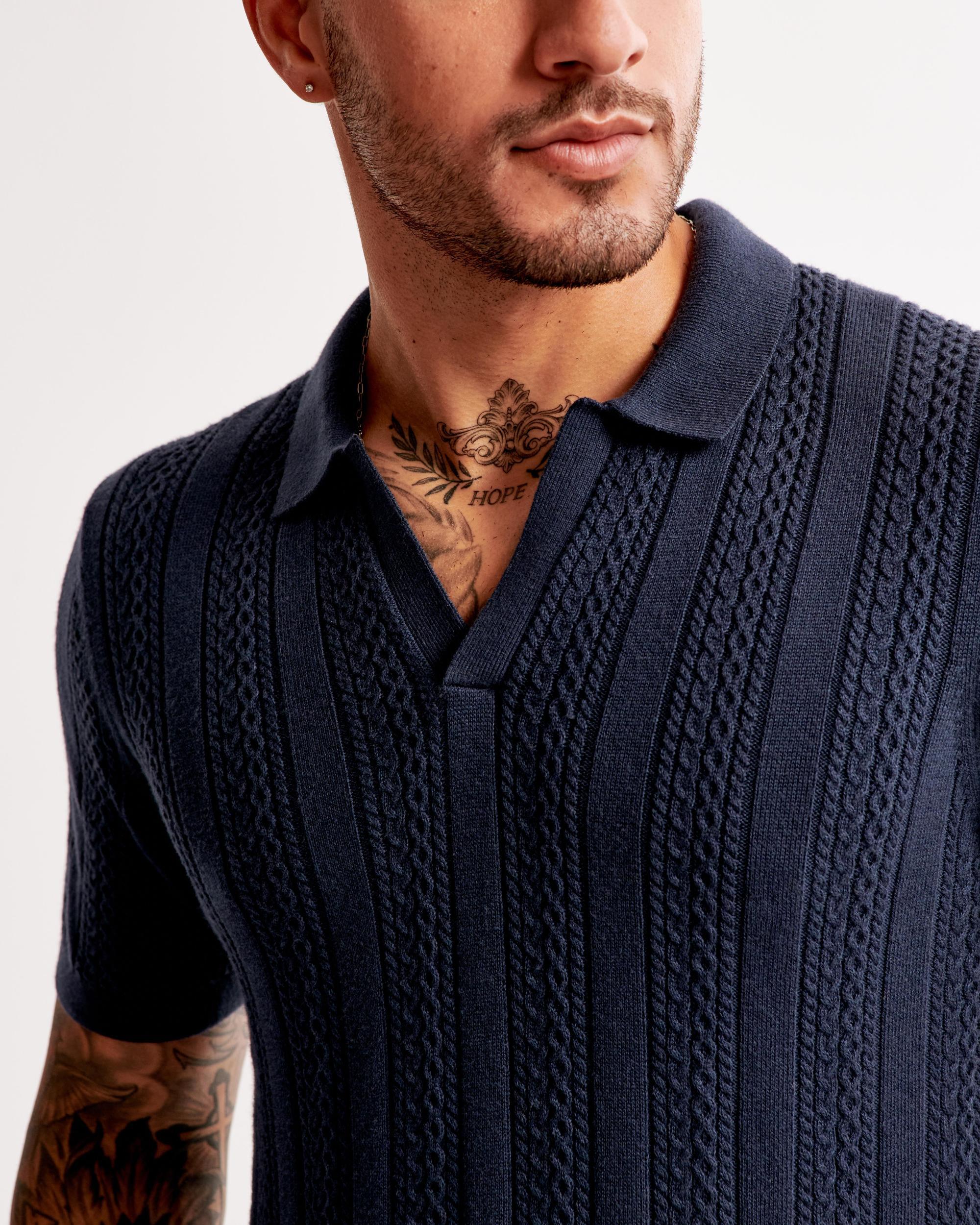 Cable Stitch Johnny Collar Sweater Polo Product Image