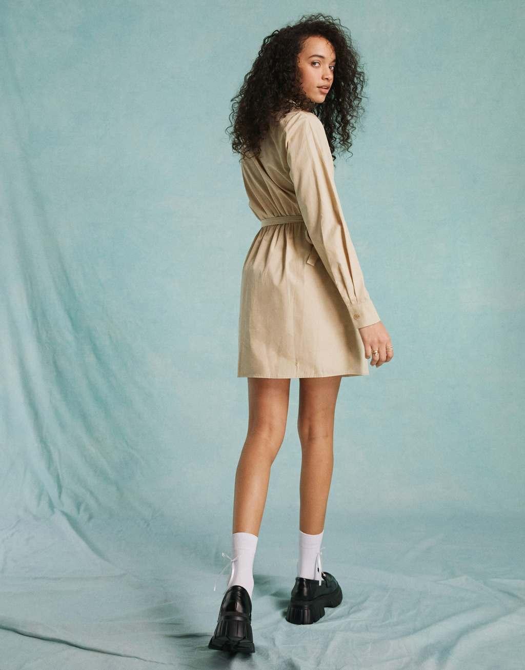 Miss Selfridge poplin ballet wrap mini shirt dress Product Image