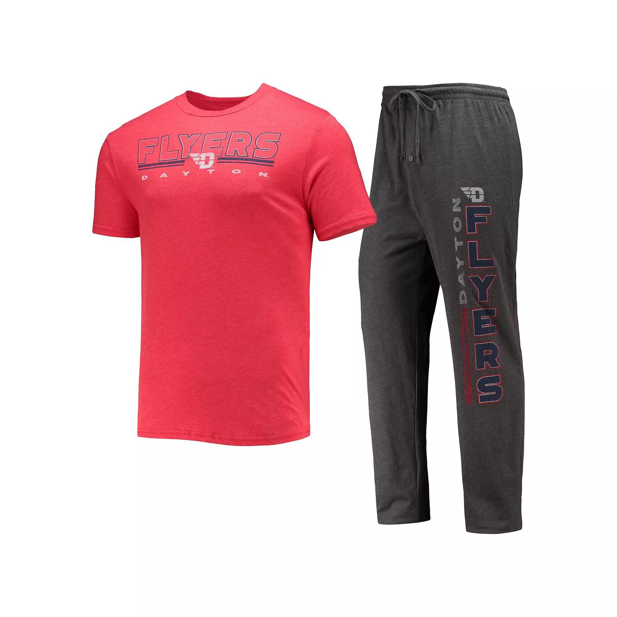 Men's Concepts Sport Heathered Charcoal/Red Dayton Flyers Meter T-Shirt & Pants Sleep Set, Size: Small, Day Charco Product Image