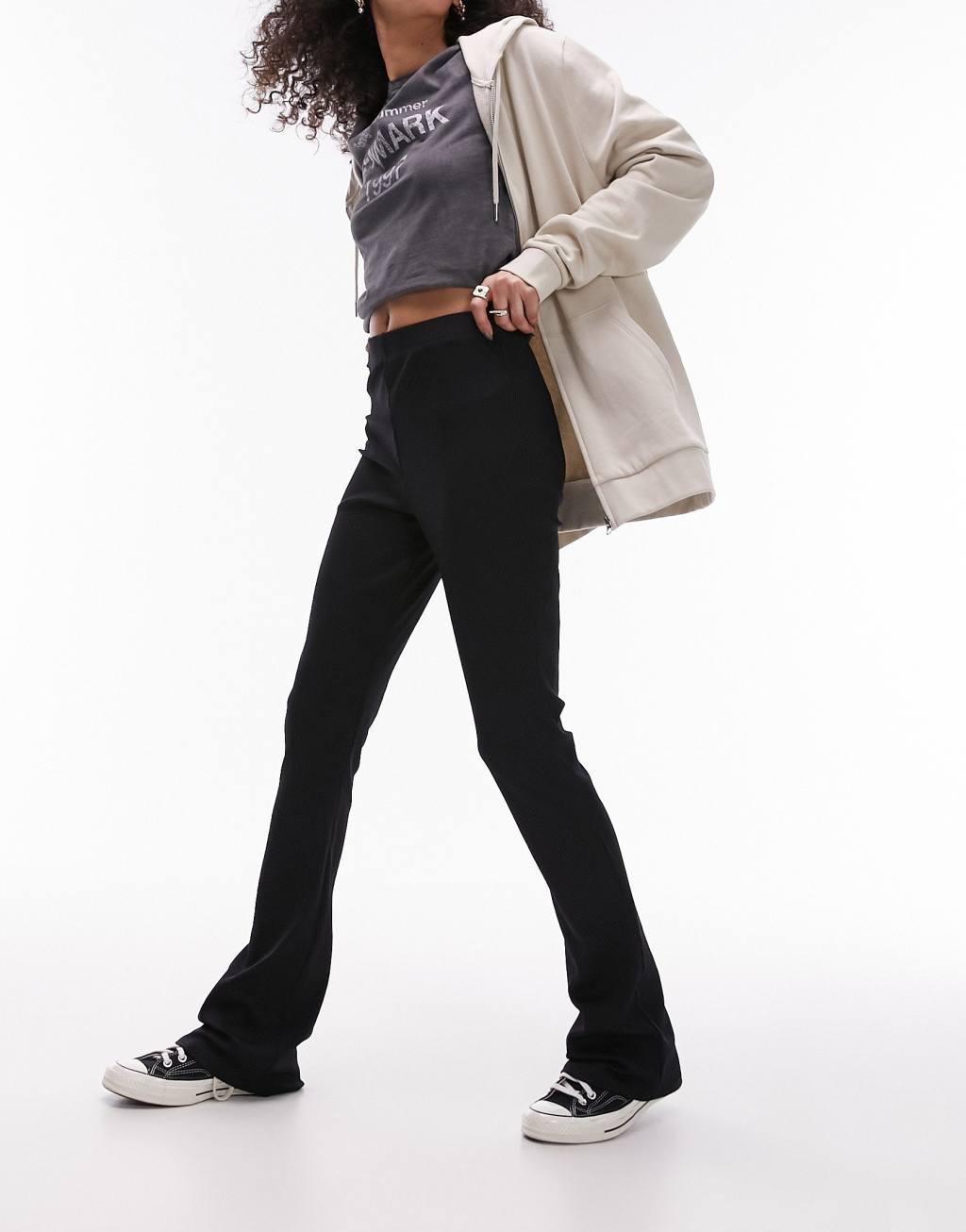 Topshop skinny rib flare in black Product Image