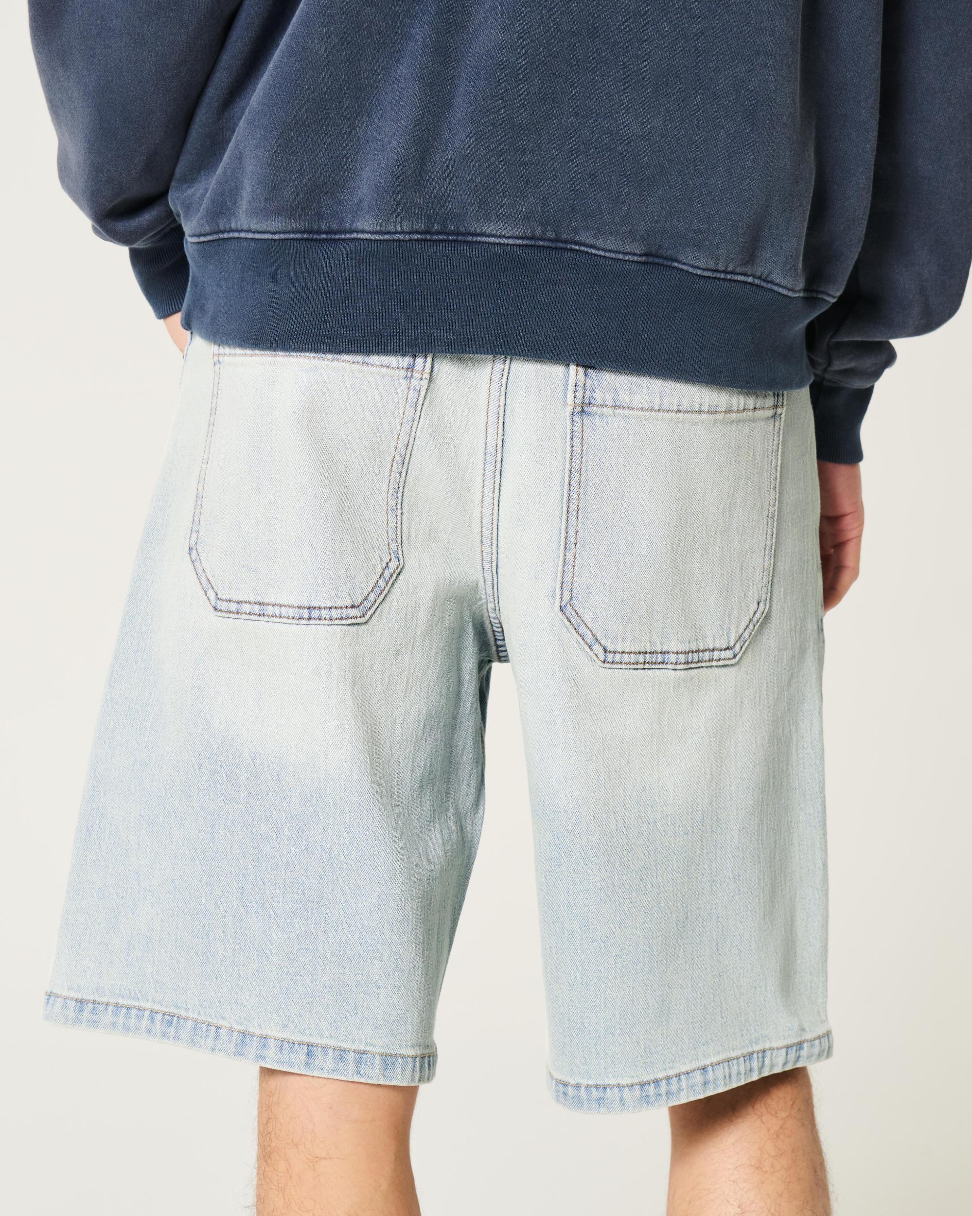 Washed Black Baggy Denim Shorts Product Image